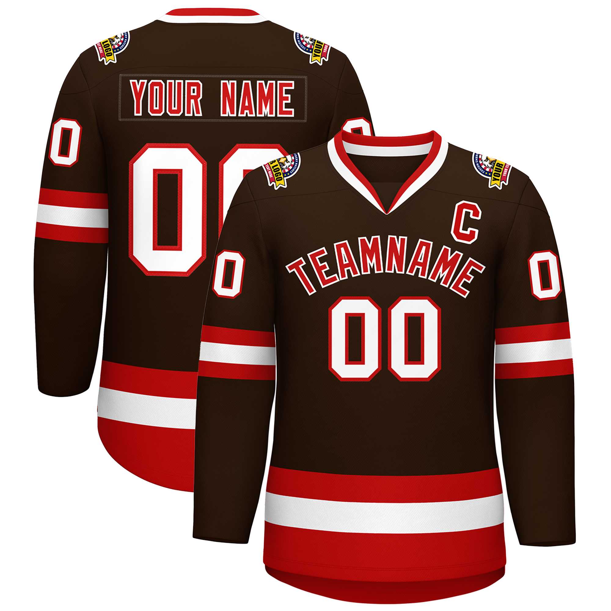 Custom Brown Red-White Classic Style Hockey Jersey | KXKSHOP