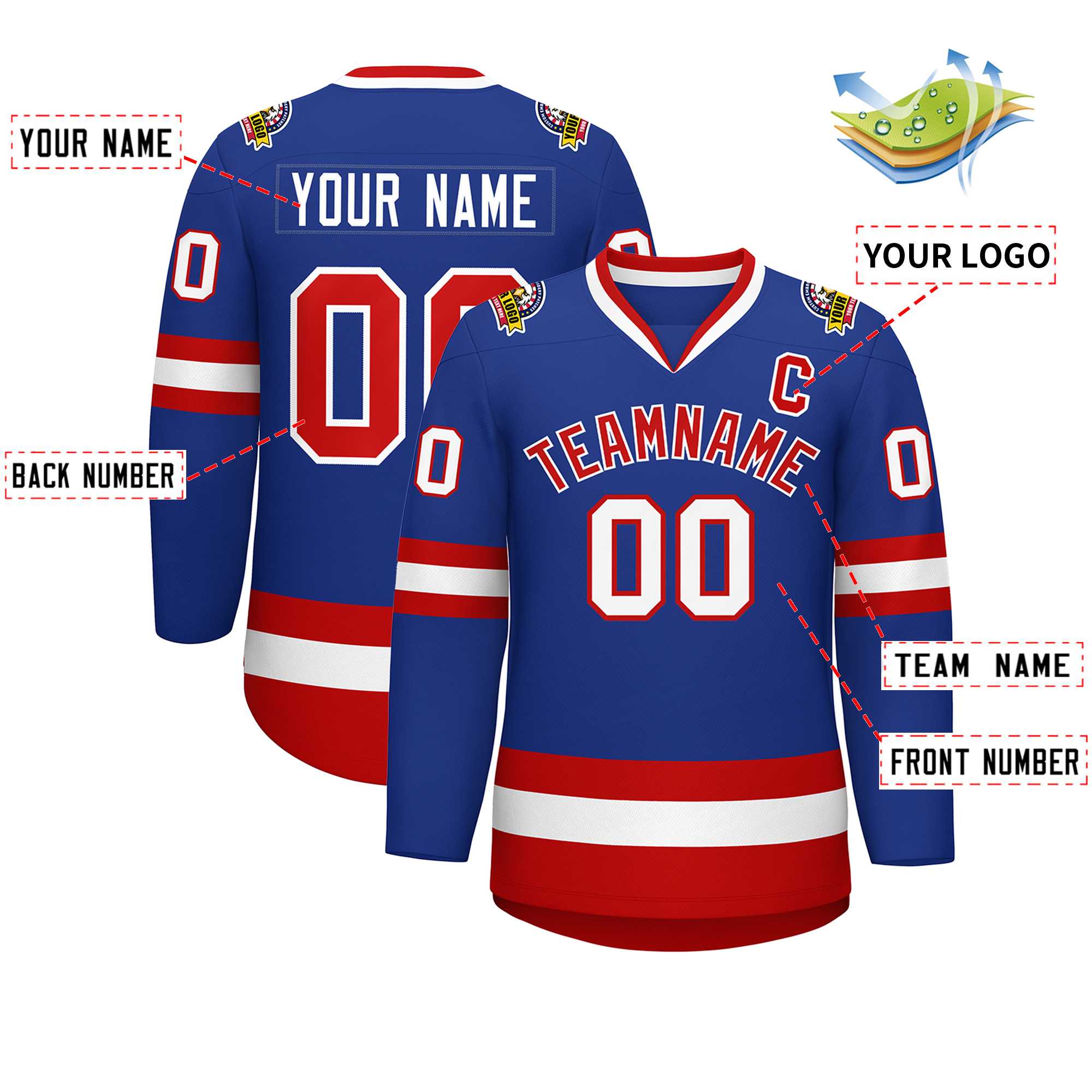 Custom Royal Red-White Classic Style Hockey Jersey | KXKSHOP