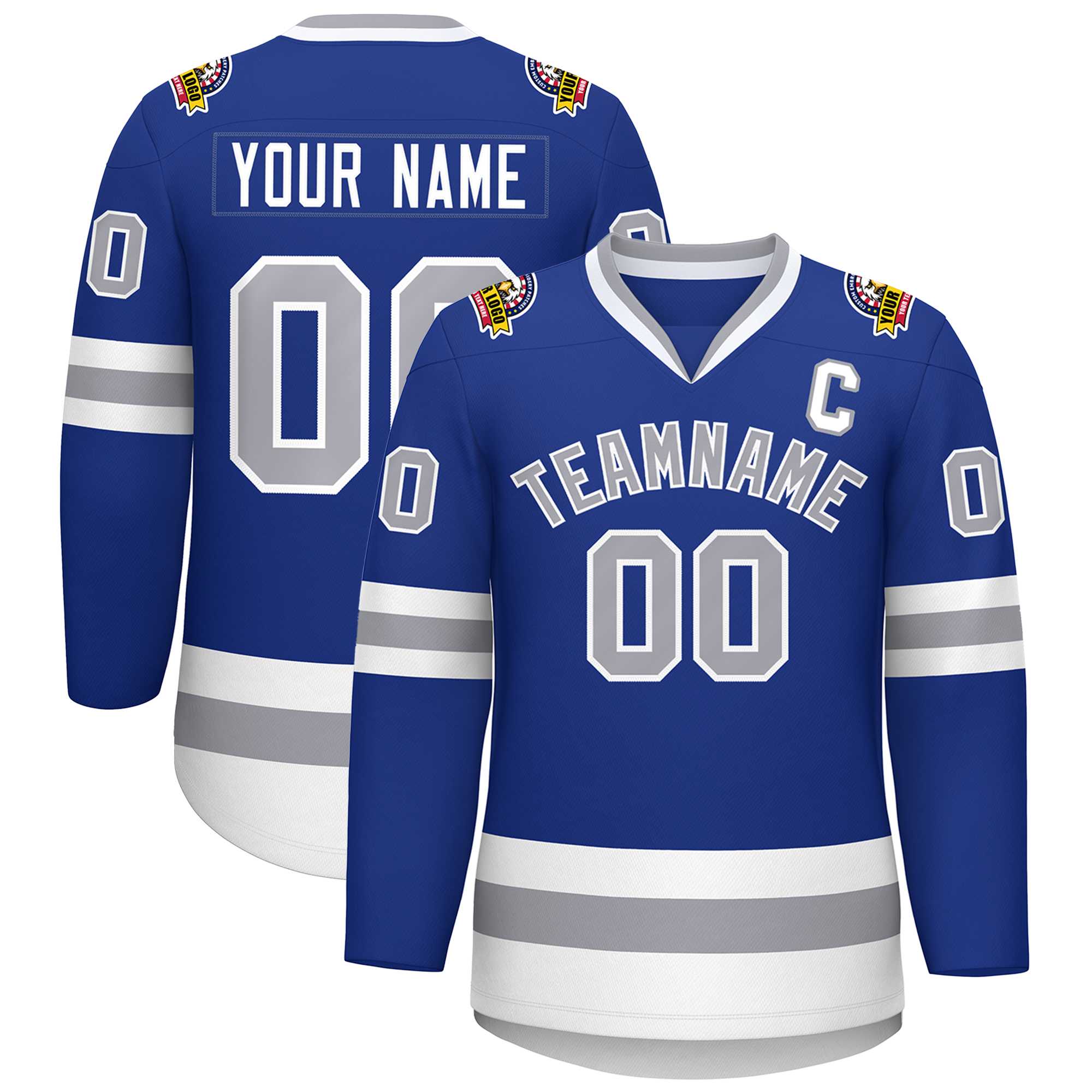 Custom Royal Gray-White Classic Style Hockey Jersey | KXKSHOP