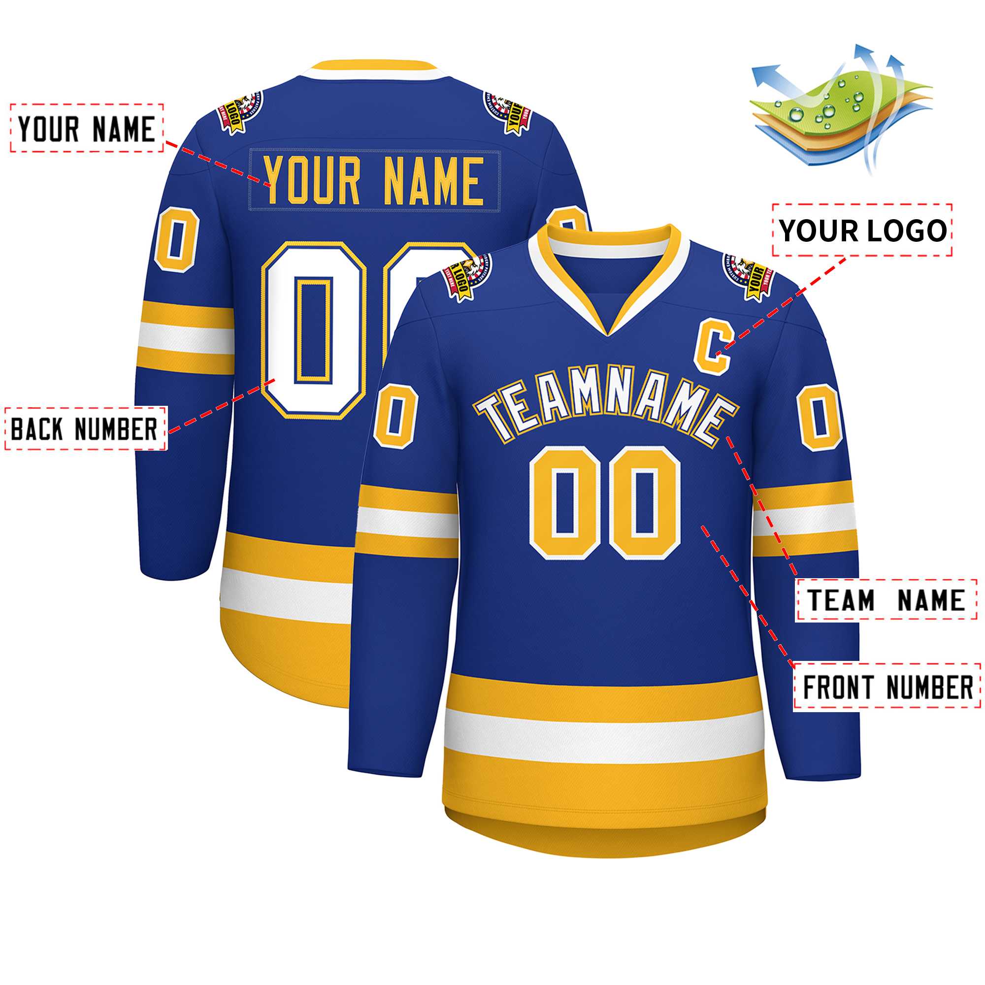 Custom Royal White Royal-Gold Classic Style Hockey Jersey | KXKSHOP