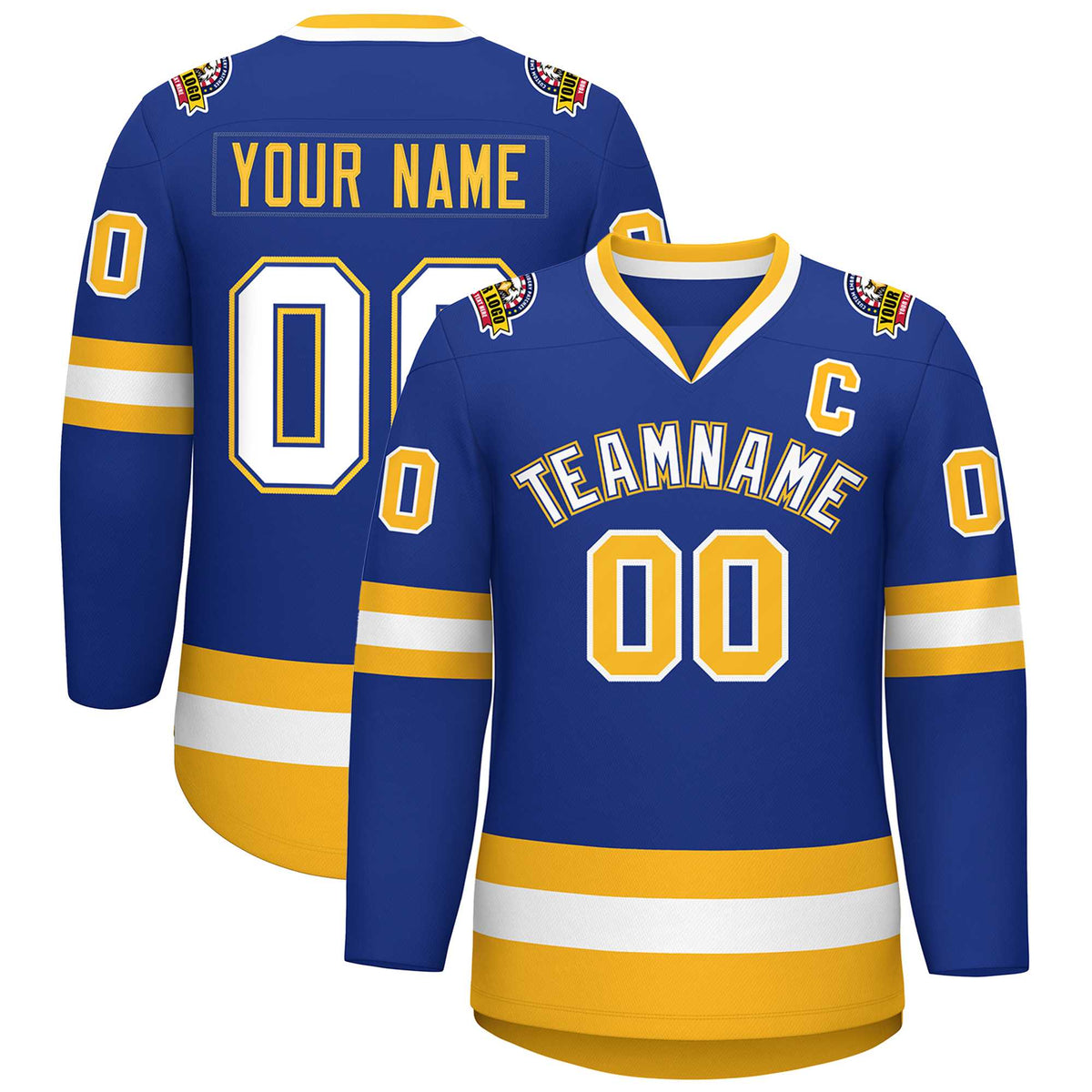 Custom Royal White Royal-Gold Classic Style Hockey Jersey | KXKSHOP