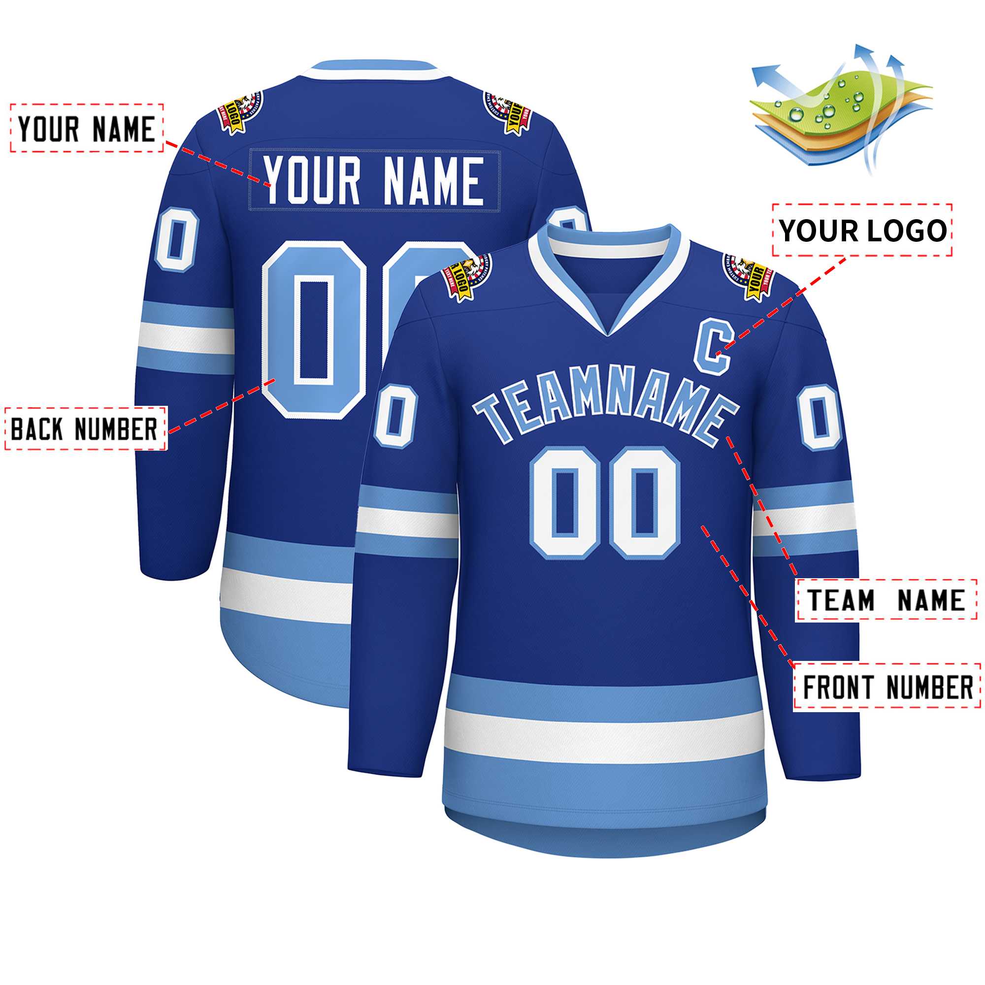 Custom Royal Light Blue-White Classic Style Hockey Jersey | KXKSHOP