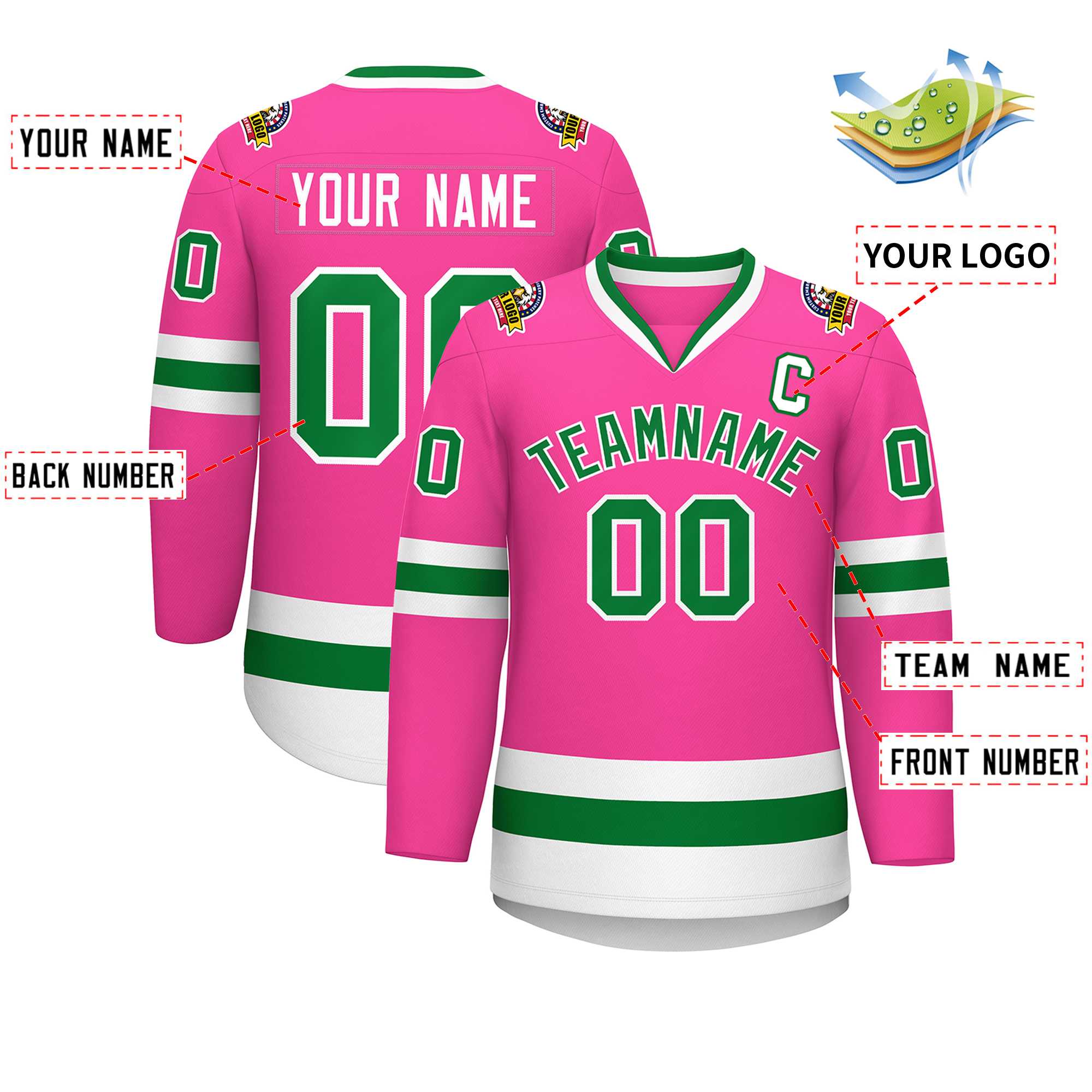 Custom Pink Kelly Green-White Classic Style Hockey Jersey | KXKSHOP
