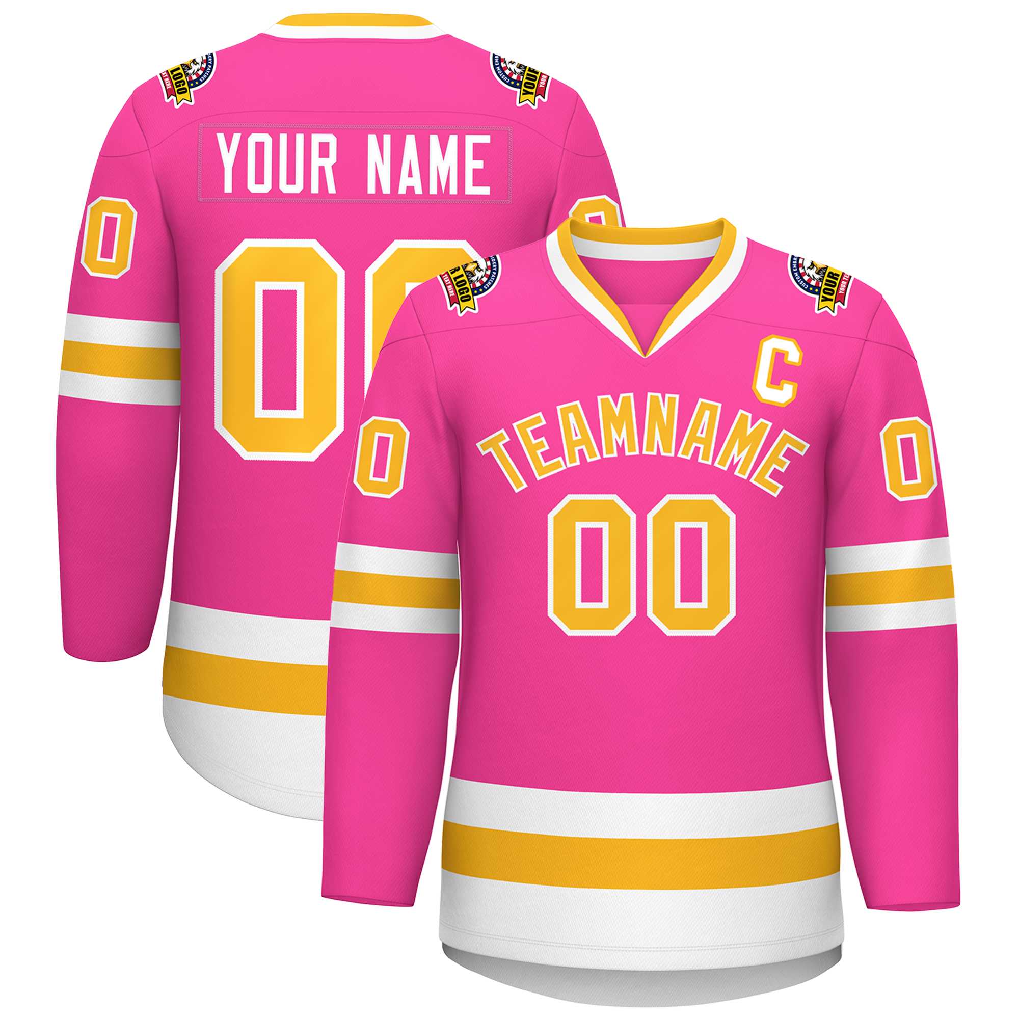 Custom Pink Gold-White Classic Style Hockey Jersey | KXKSHOP