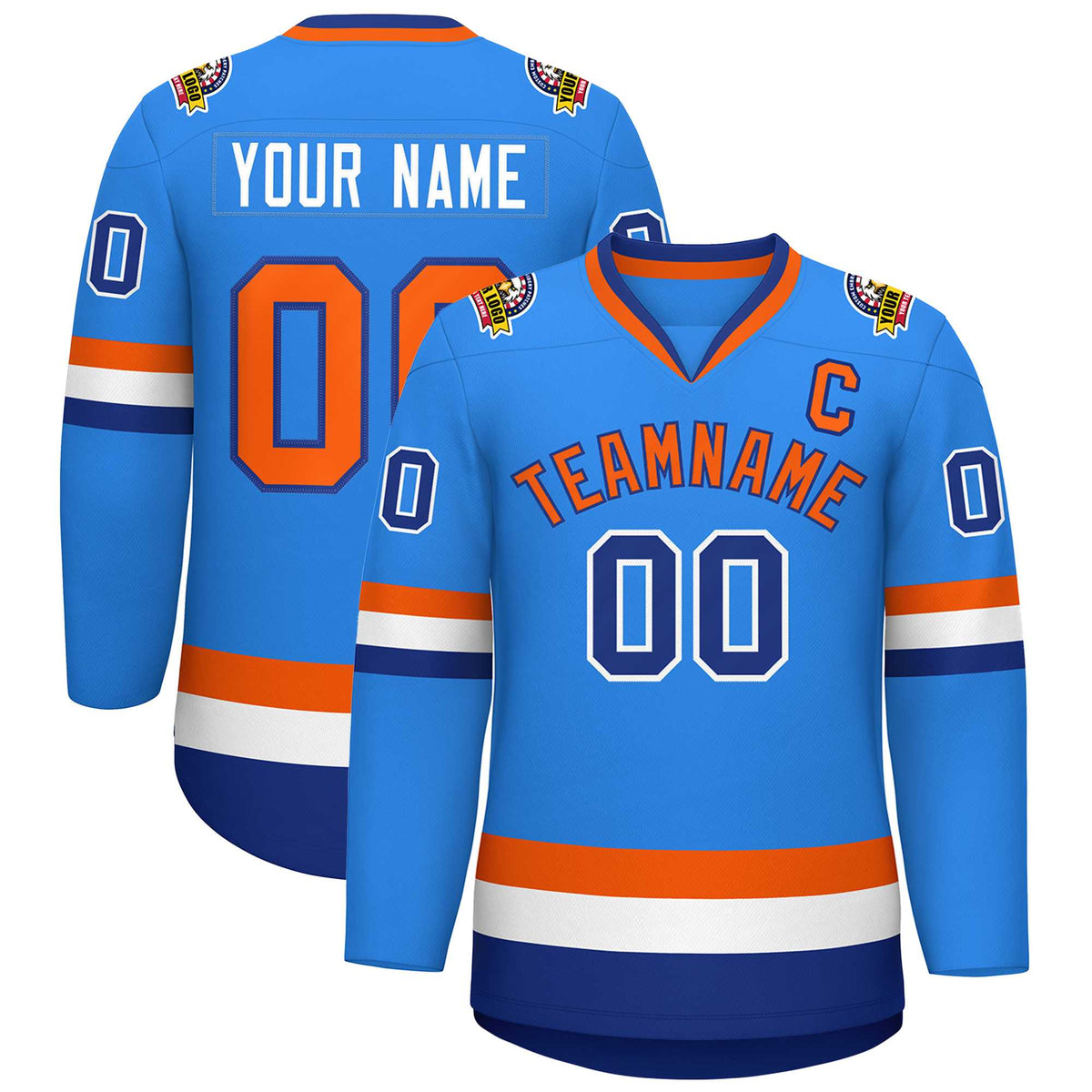 Custom Powder Blue Orange-Royal Classic Style Hockey Jersey | KXKSHOP