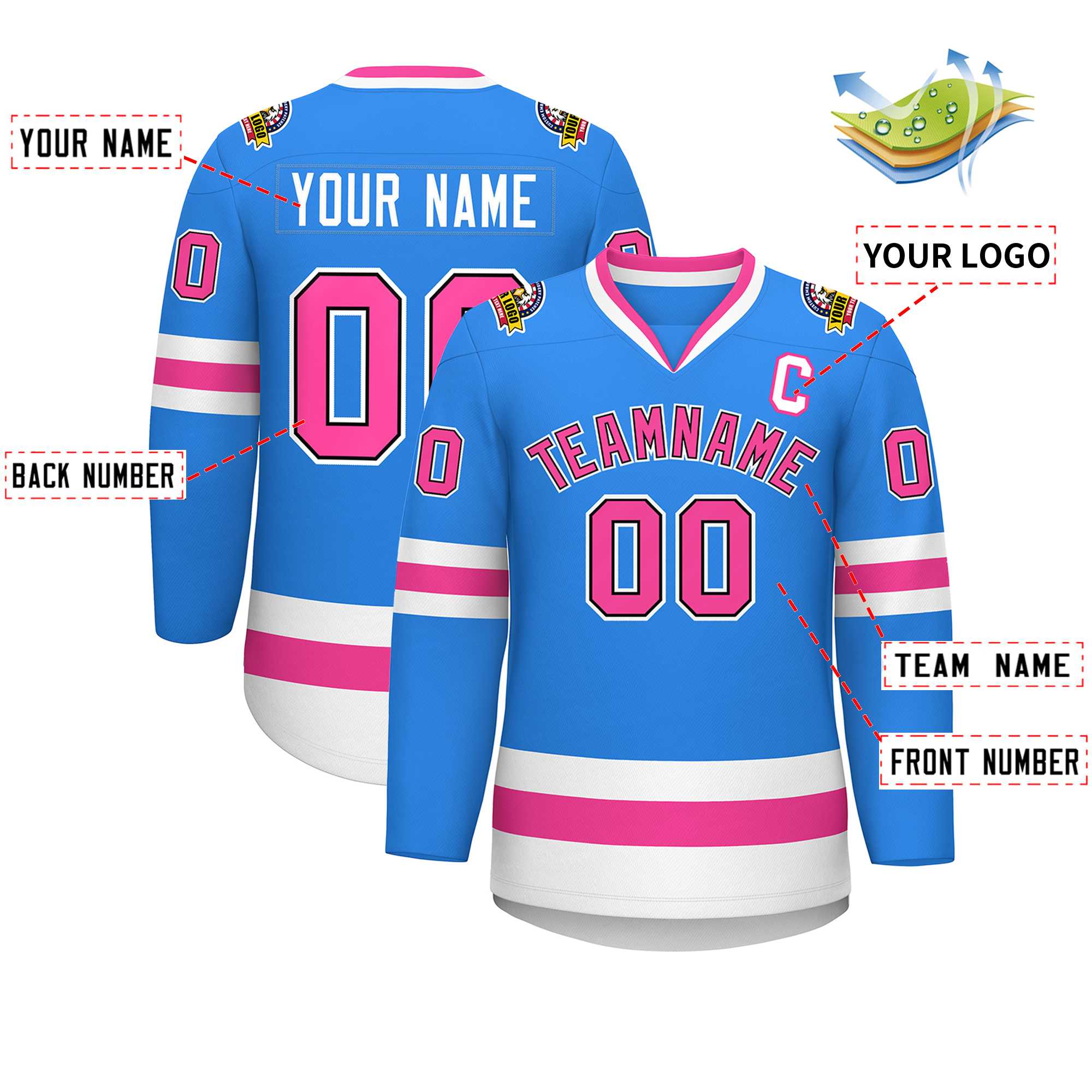 Custom Powder Blue Pink Black-White Classic Style Hockey Jersey | KXKSHOP