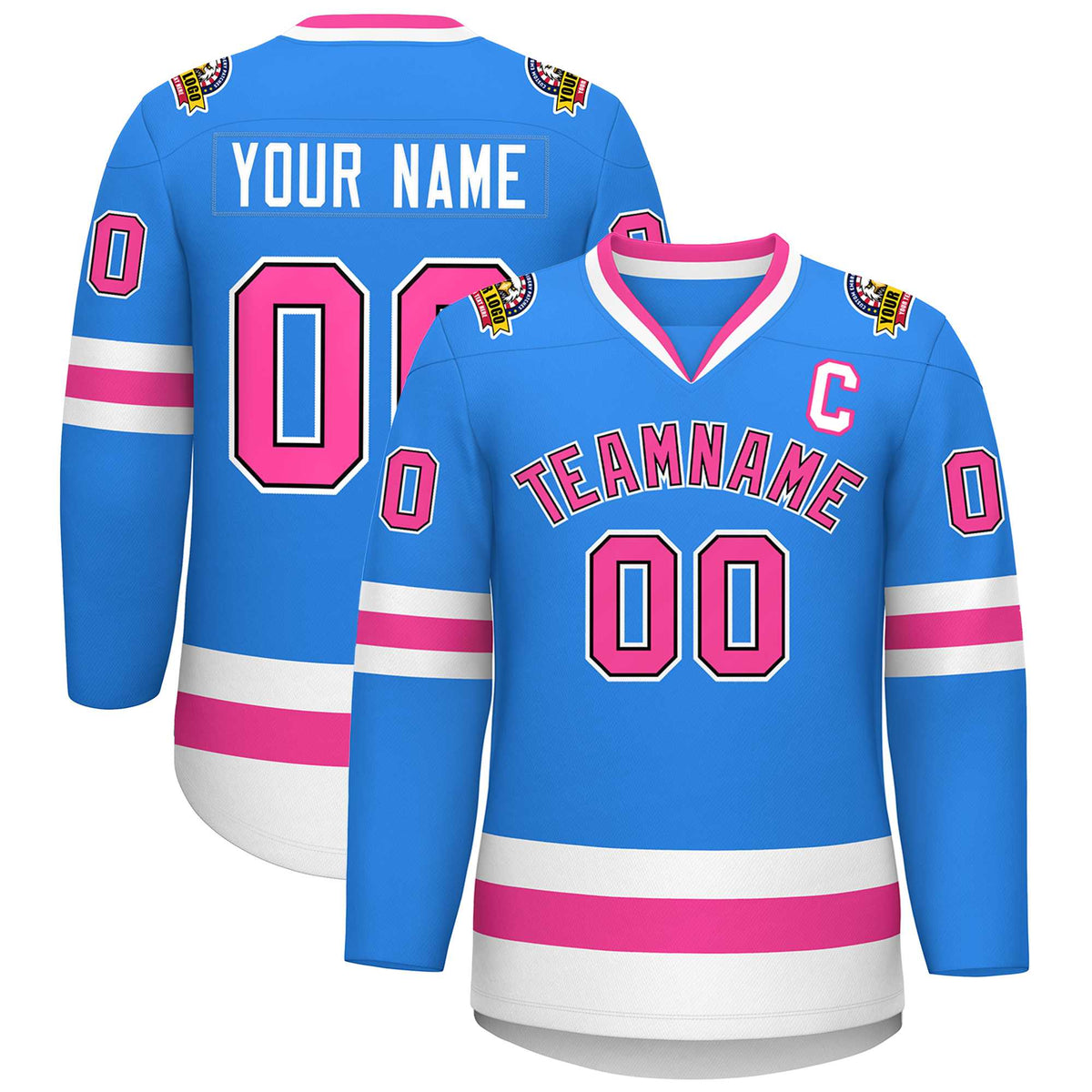 Custom Powder Blue Pink Black-White Classic Style Hockey Jersey | KXKSHOP