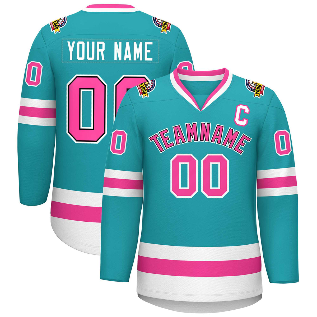 Custom Aqua Pink Navy-White Classic Style Hockey Jersey | KXKSHOP