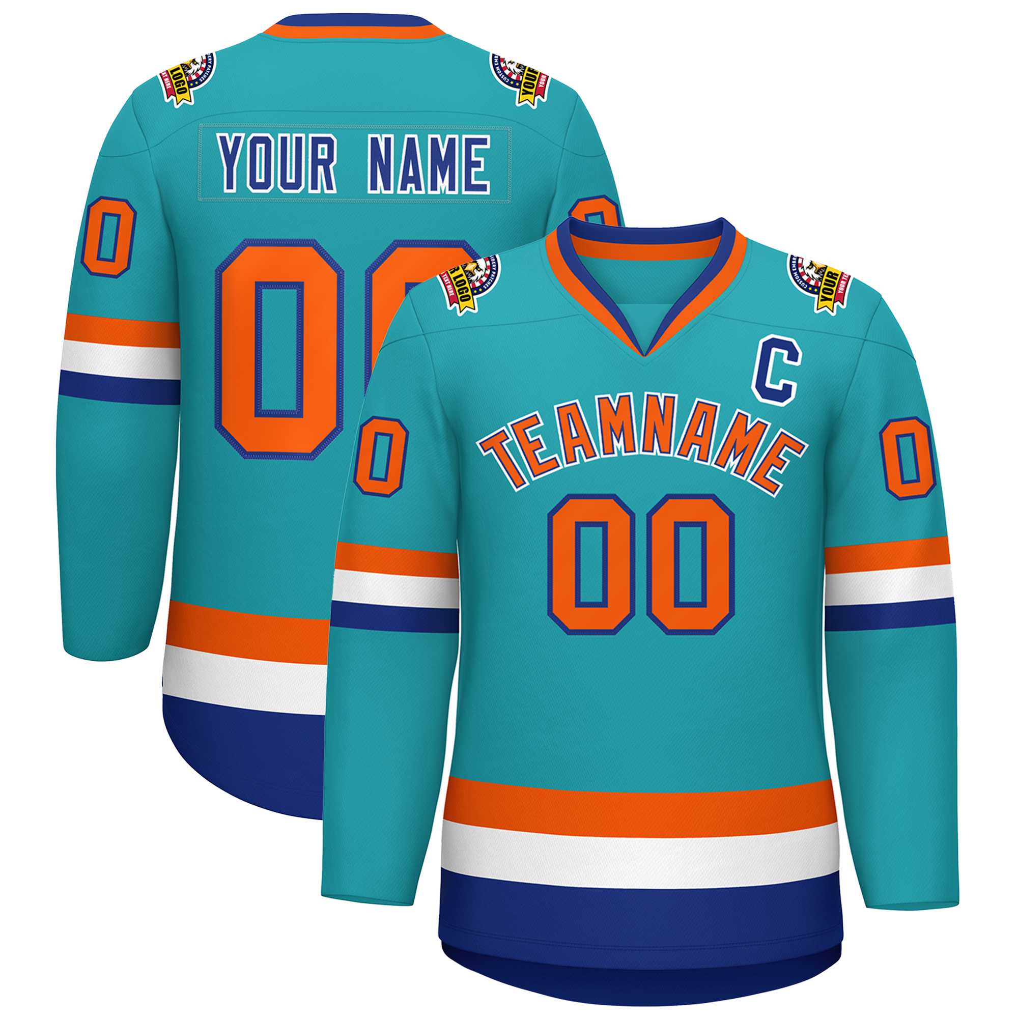Custom Aqua Orange Royal-White Classic Style Hockey Jersey | KXKSHOP