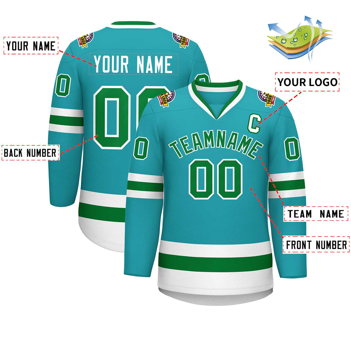 Custom Aqua Kelly Green-White Classic Style Hockey Jersey | KXKSHOP