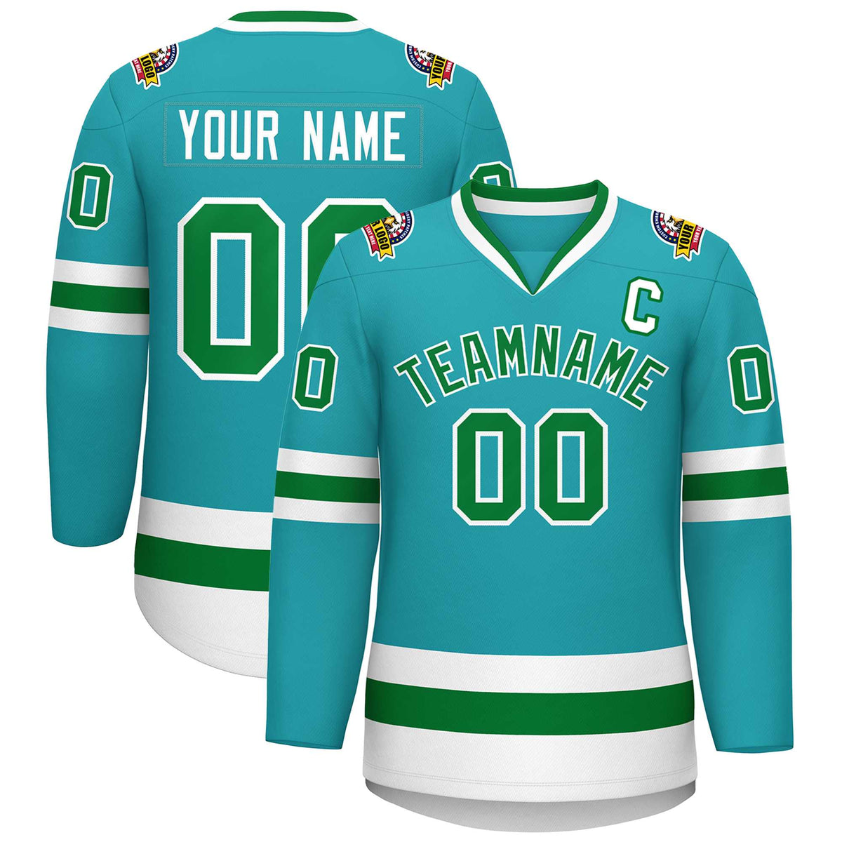 Custom Aqua Kelly Green-White Classic Style Hockey Jersey | KXKSHOP