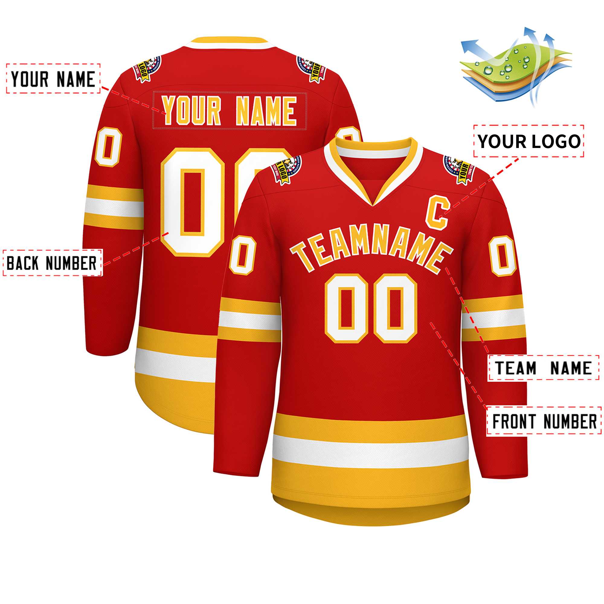 Custom Red Gold-White Classic Style Hockey Jersey | KXKSHOP