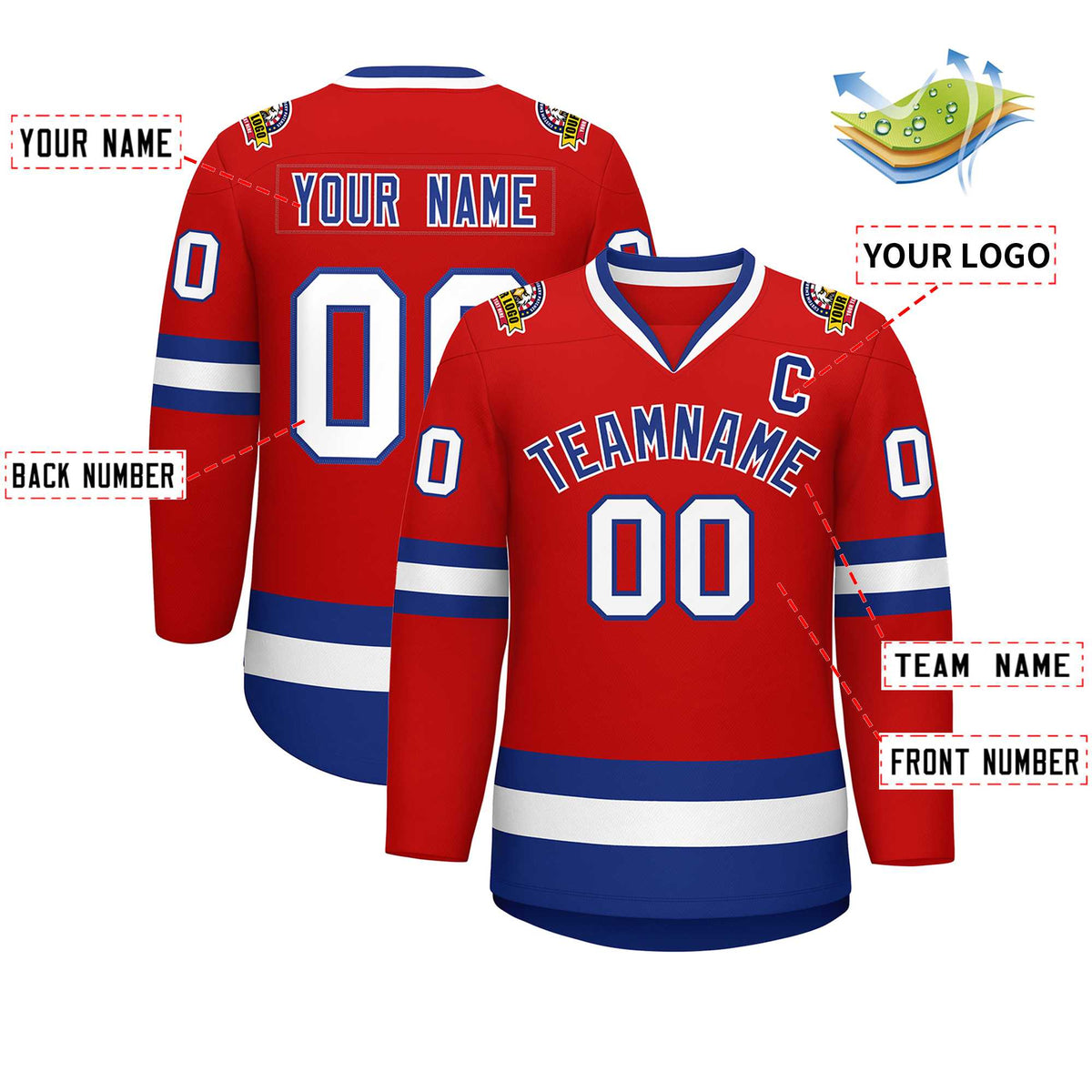 Custom Red Royal-White Classic Style Hockey Jersey | KXKSHOP
