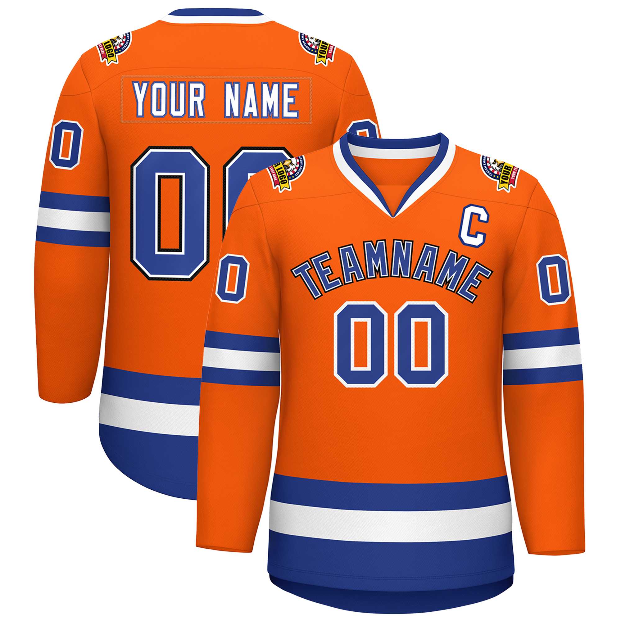 Custom Orange Royal White-Black Classic Style Hockey Jersey | KXKSHOP