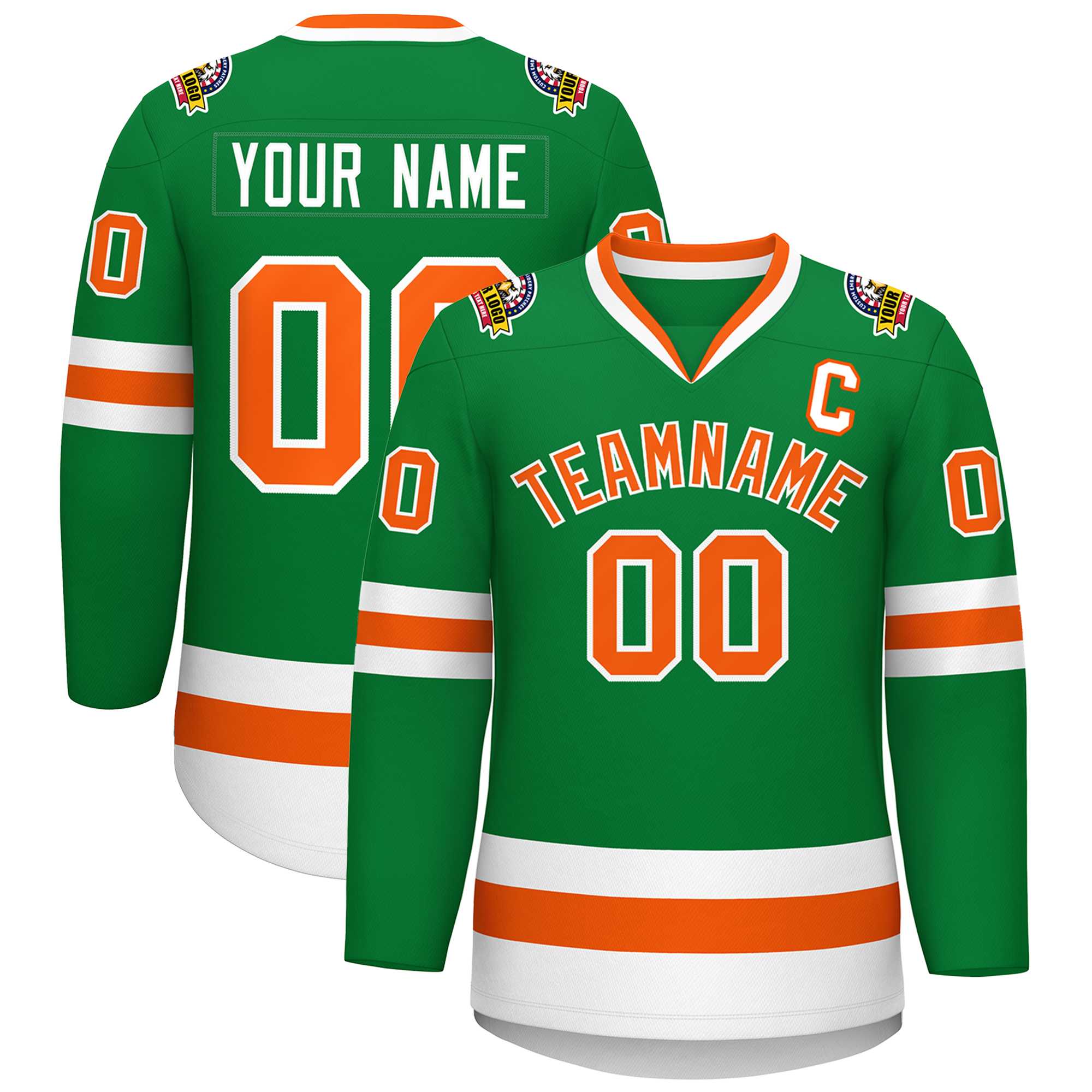 Custom Kelly Green Orange-White Classic Style Hockey Jersey | KXKSHOP