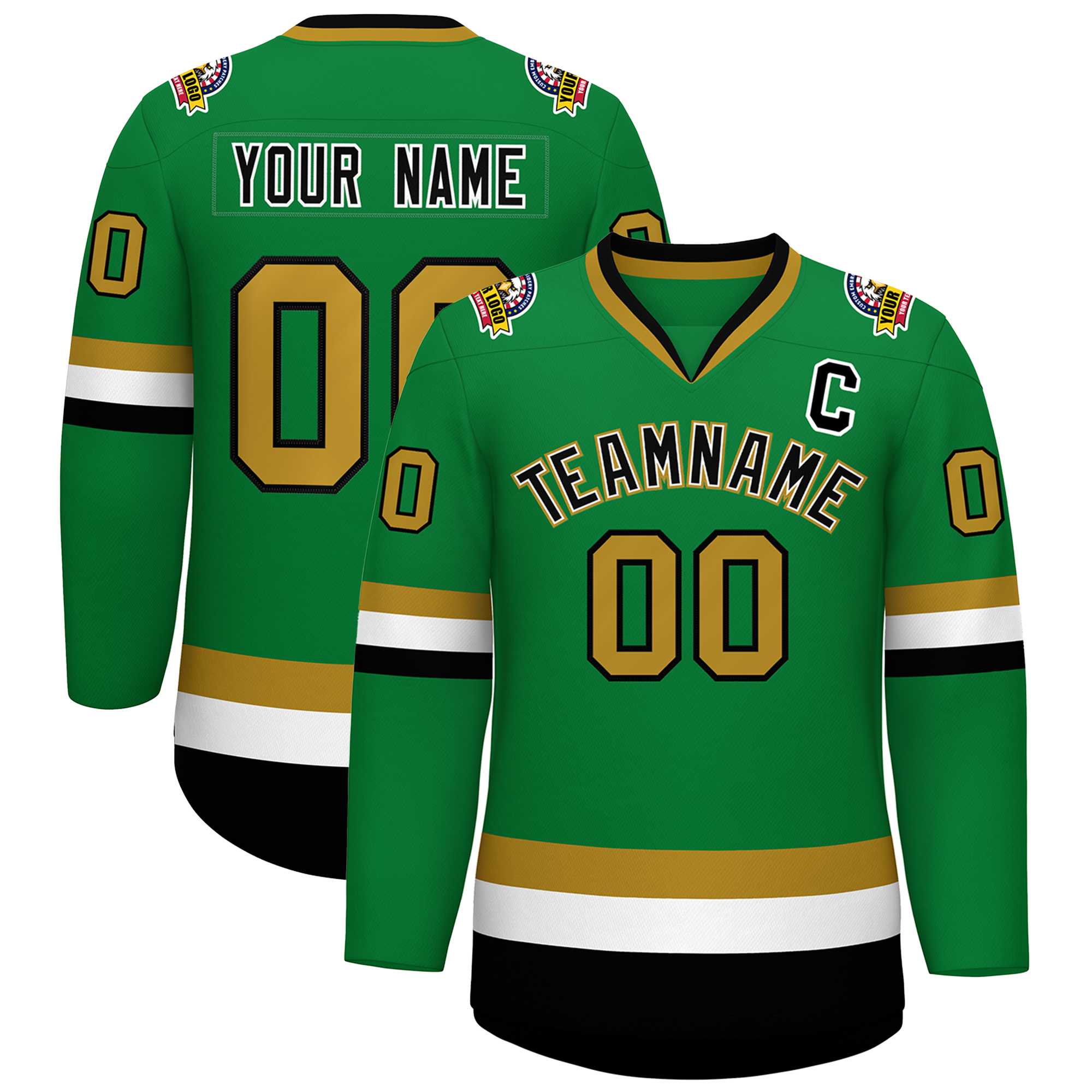 Custom Kelly Green Black White-Old Gold Classic Style Hockey Jersey | KXKSHOP