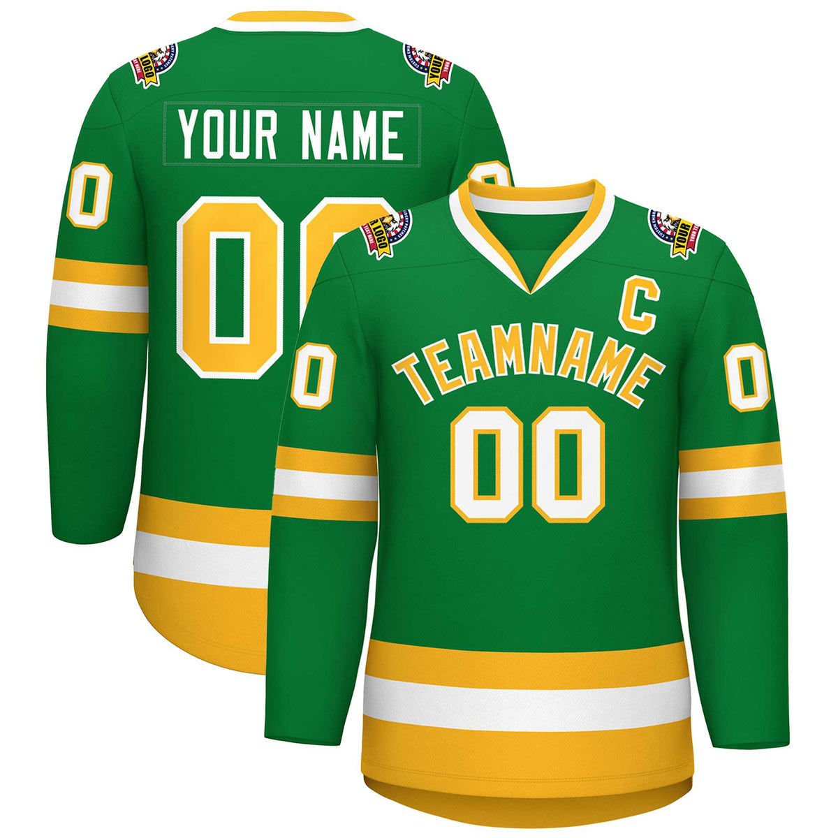 Custom Kelly Green Gold-White Classic Style Hockey Jersey | KXKSHOP