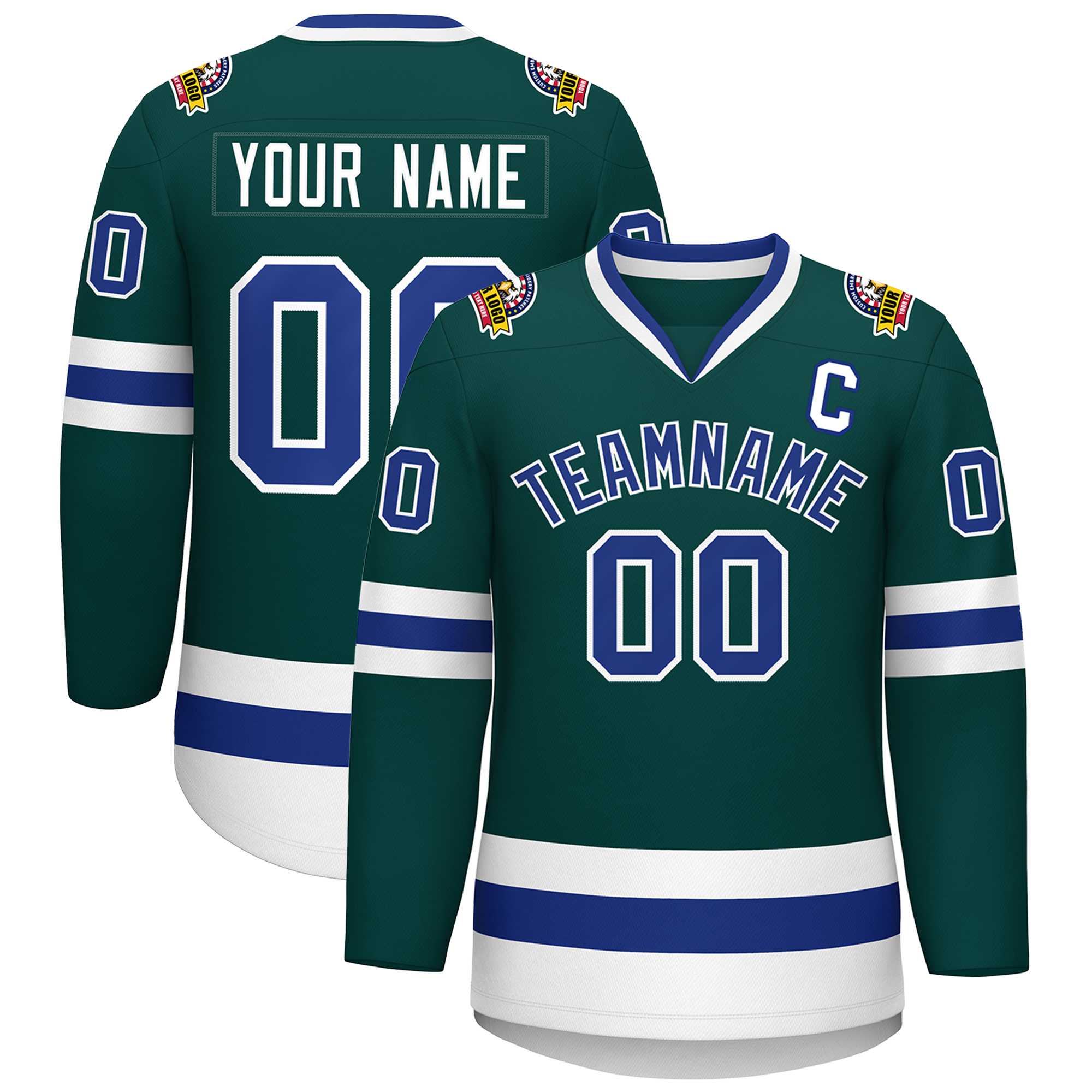 Custom Midnight Green Royal-White Classic Style Hockey Jersey | KXKSHOP