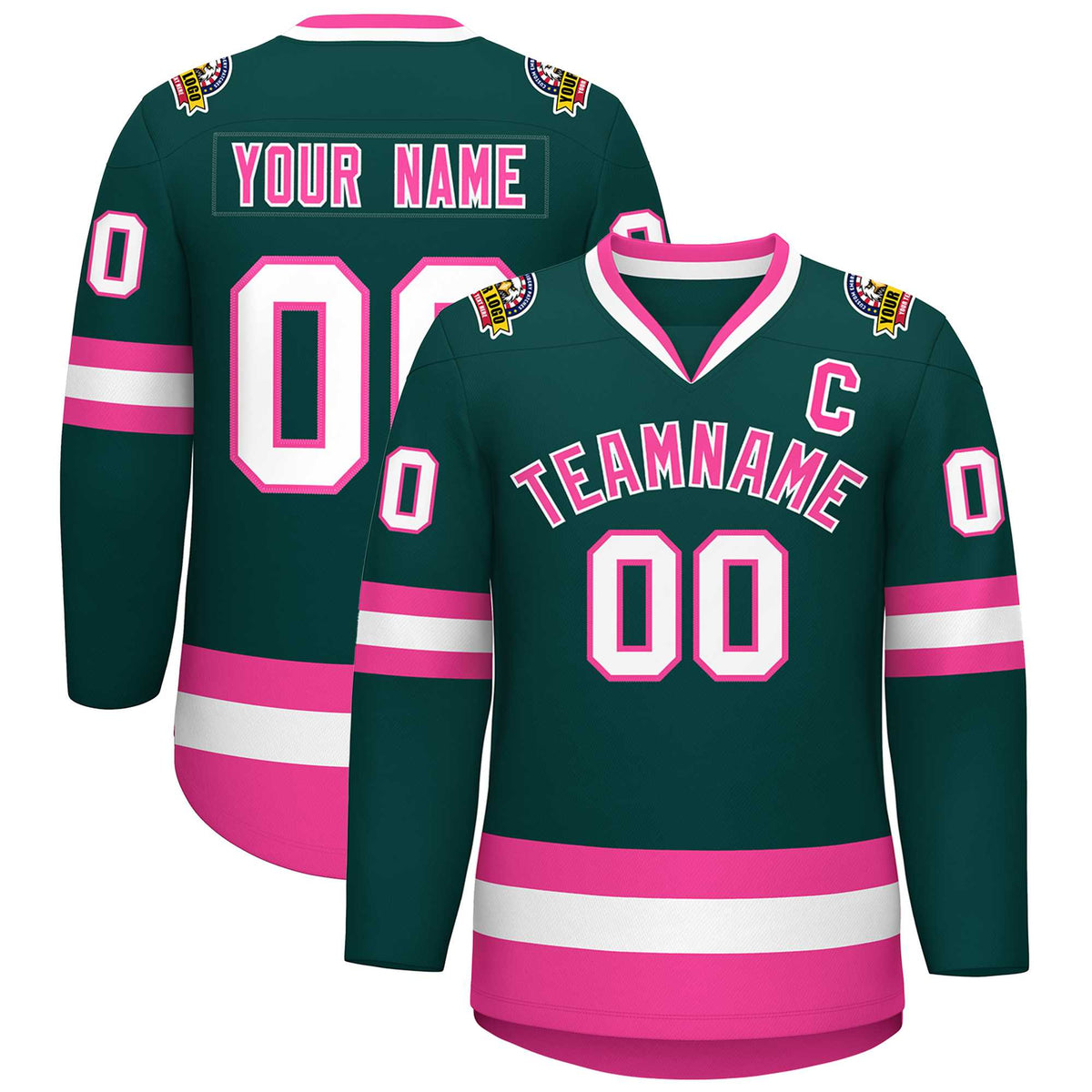 Custom Midnight Green Pink-White Classic Style Hockey Jersey | KXKSHOP