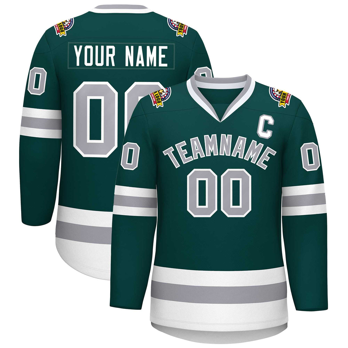 Custom Midnight Green Gray-White Classic Style Hockey Jersey | KXKSHOP