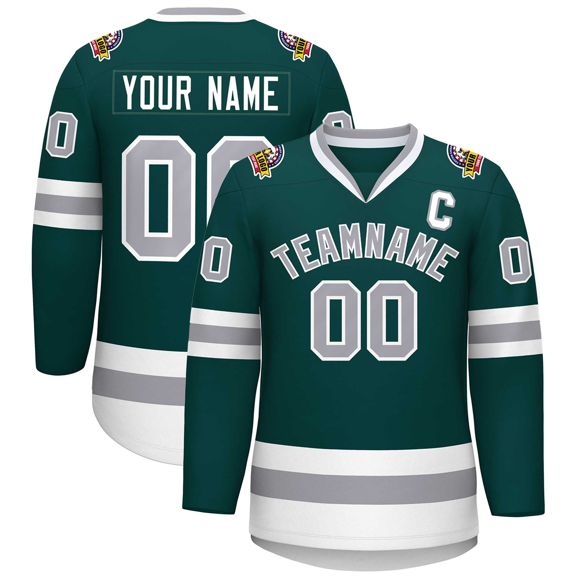 Custom Midnight Green Gray-White Classic Style Hockey Jersey | KXKSHOP