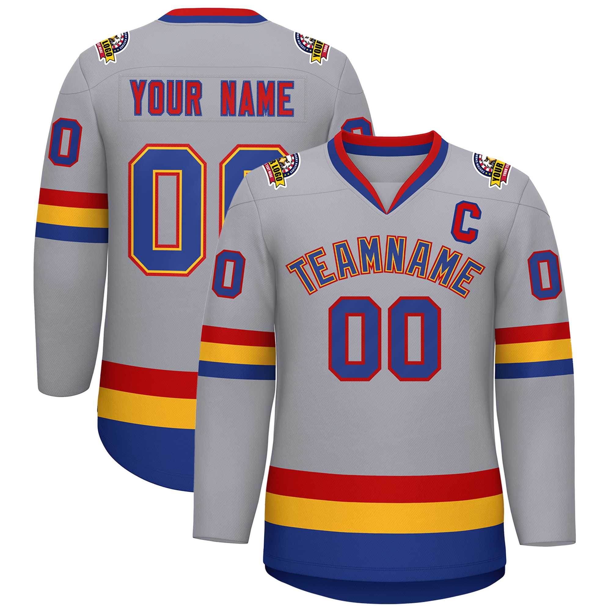 Custom Gray Royal Gold-Red Classic Style Hockey Jersey | KXKSHOP