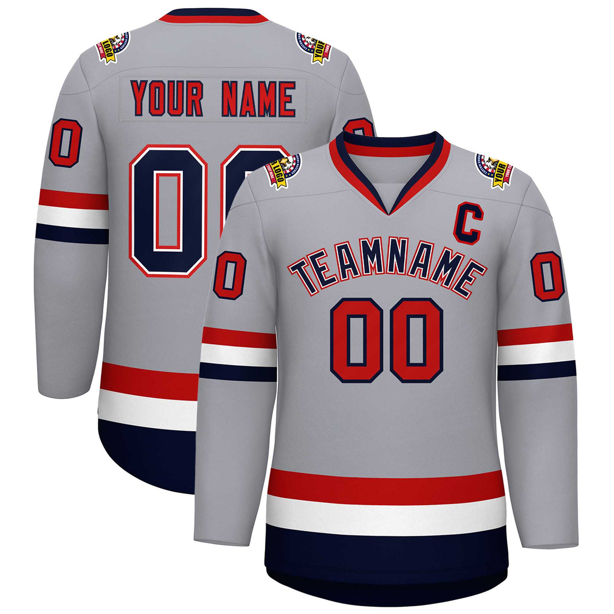 Custom Gray Navy White-Red Classic Style Hockey Jersey | KXKSHOP