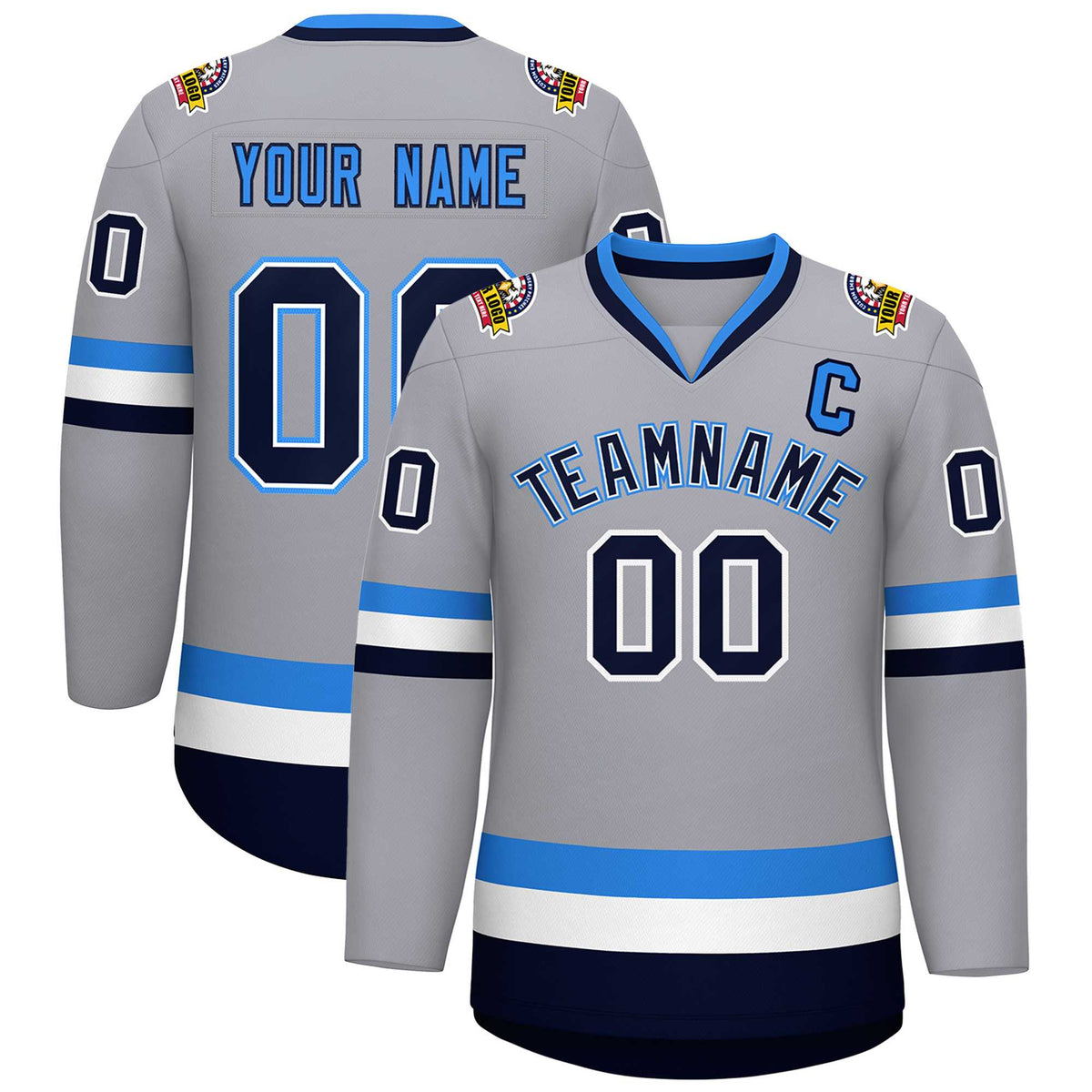 Custom Gray Navy White-Powder Blue Classic Style Hockey Jersey | KXKSHOP