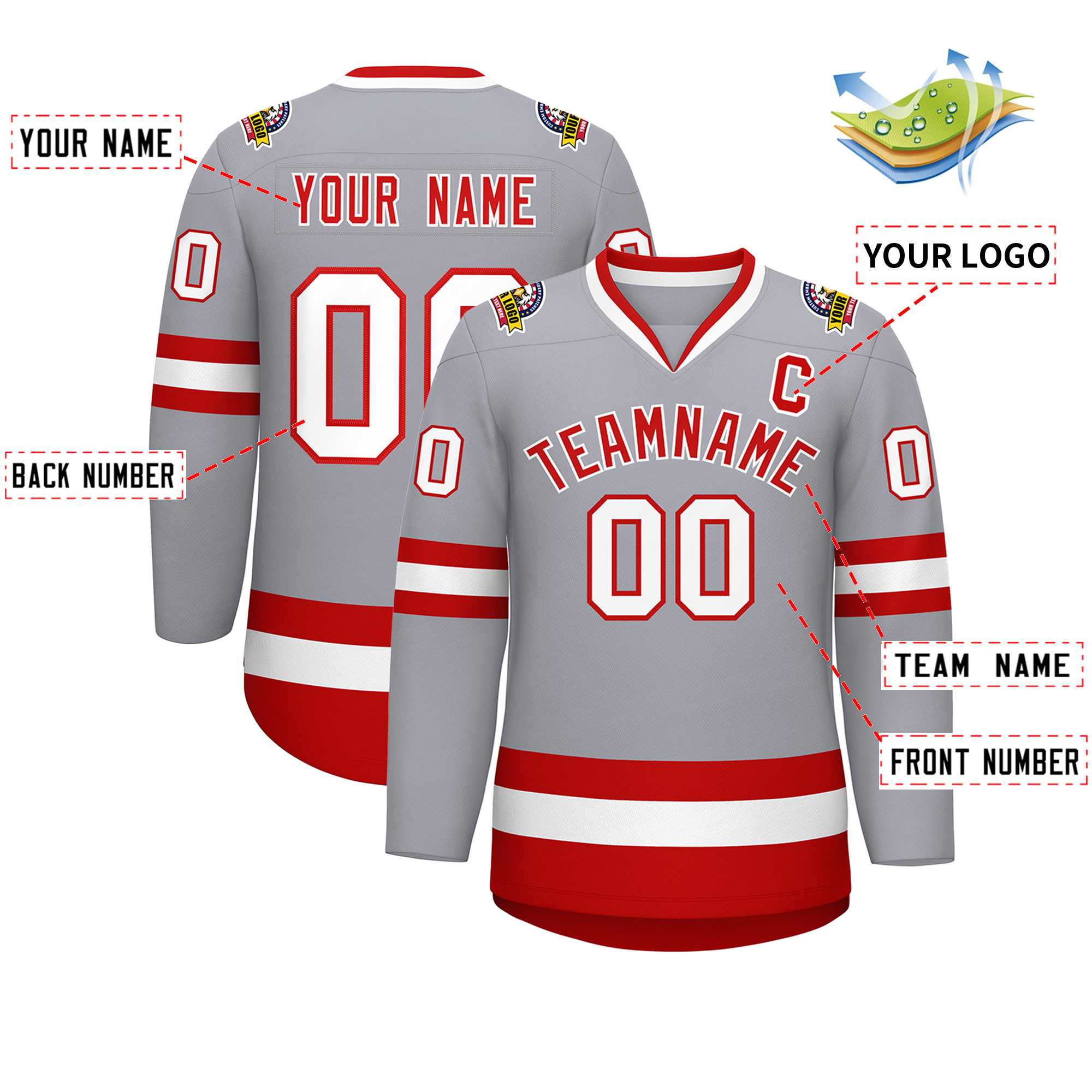 Custom Gray Red-White Classic Style Hockey Jersey | KXKSHOP