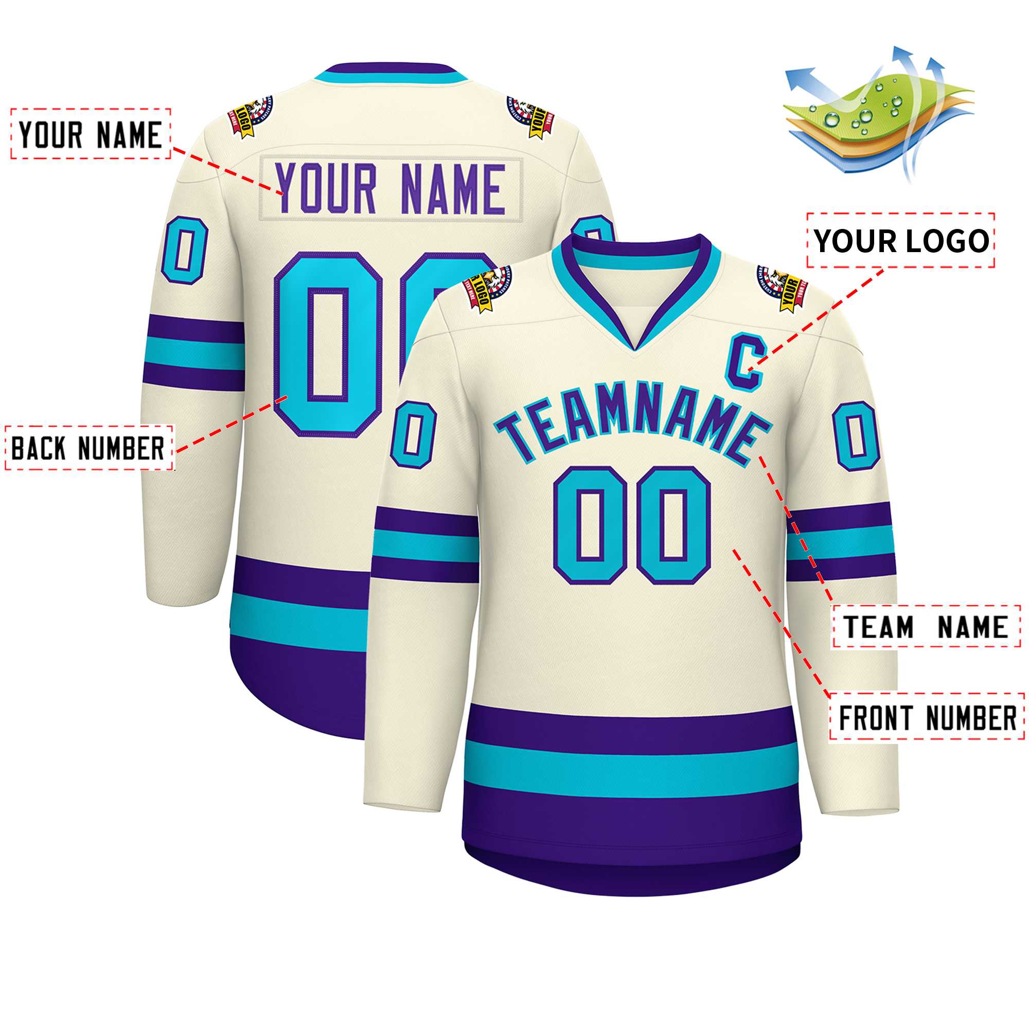 Custom Khaki Purple-Light Blue Classic Style Hockey Jersey | KXKSHOP
