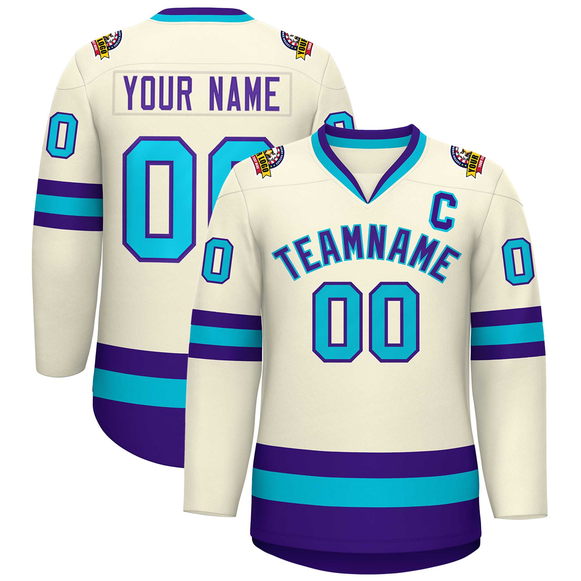 Custom Khaki Purple-Light Blue Classic Style Hockey Jersey | KXKSHOP