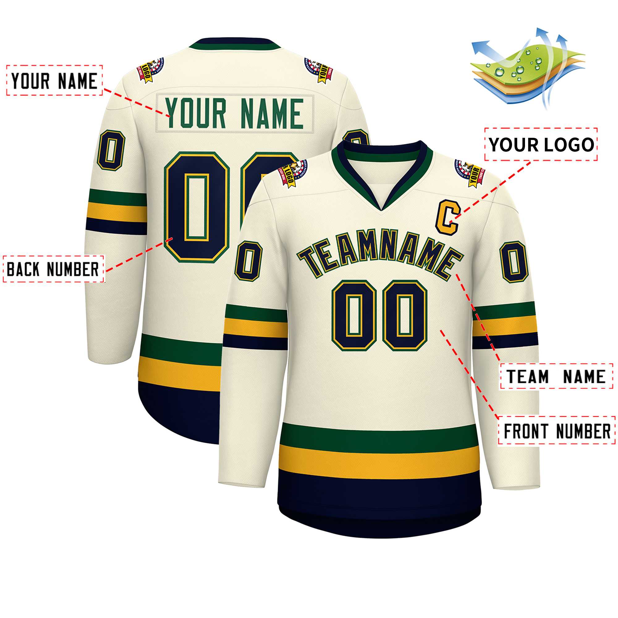 Custom Khaki Navy Gold-Green Classic Style Hockey Jersey | KXKSHOP
