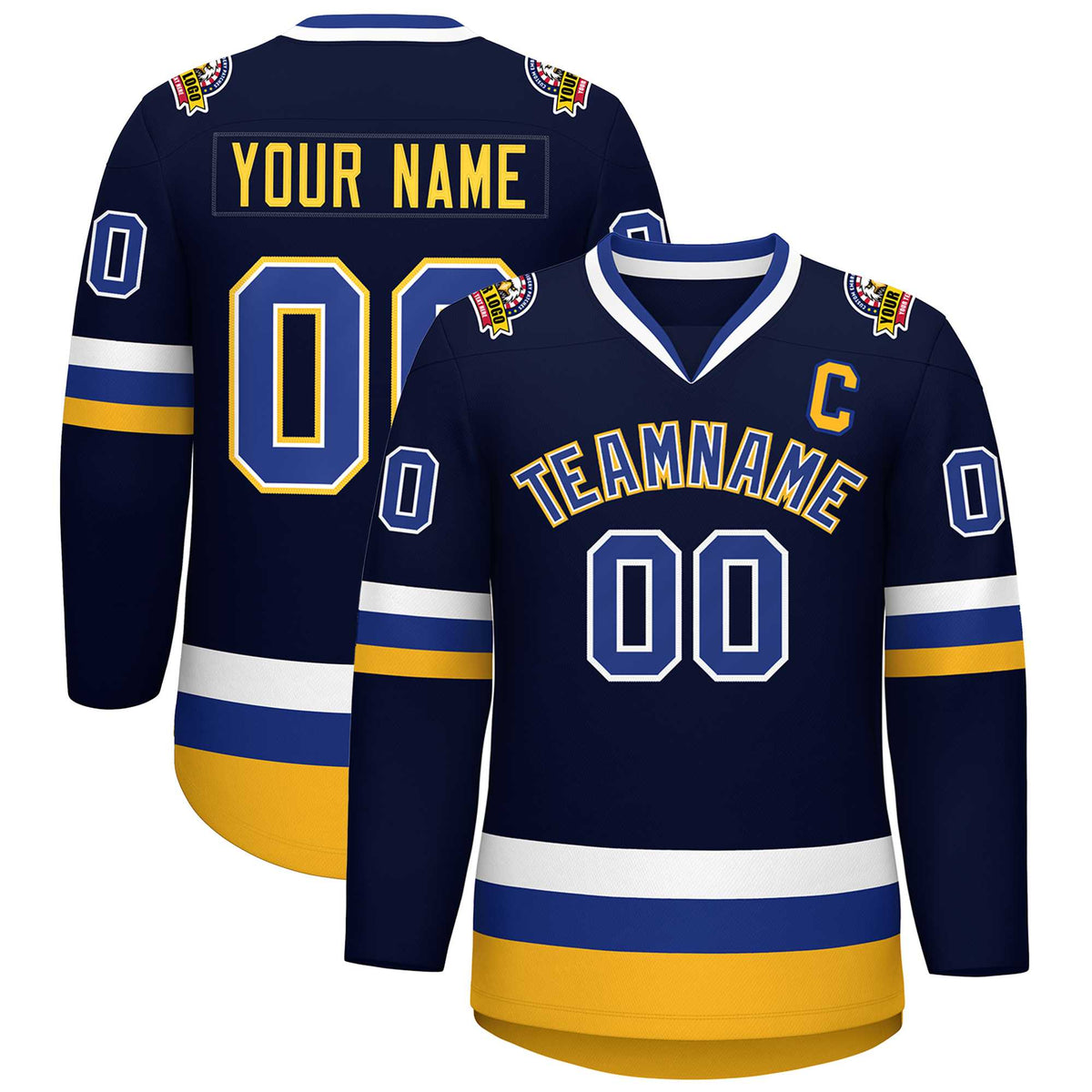 Custom Navy Royal White-Gold Classic Style Hockey Jersey | KXKSHOP