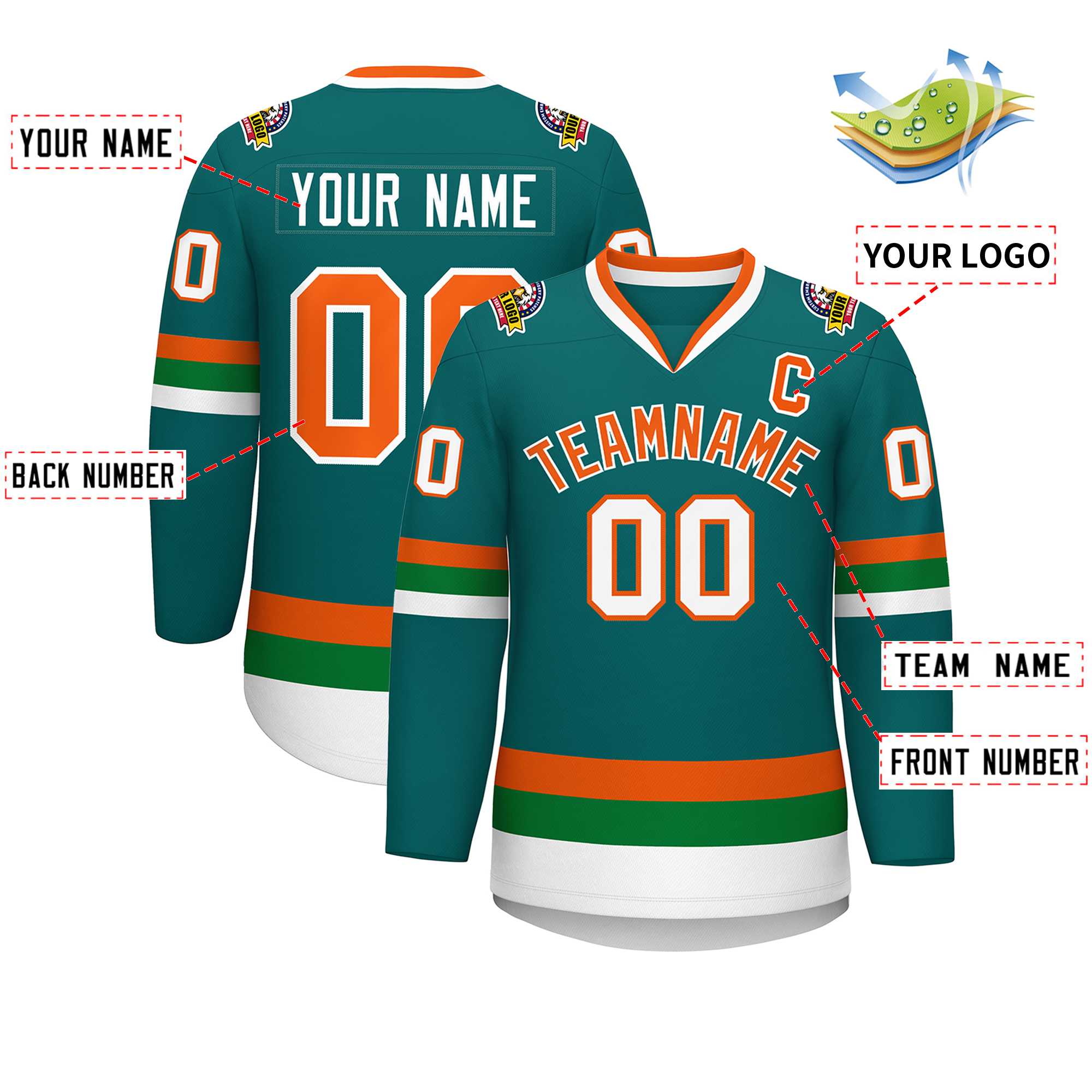 Custom Teal Orange-White Classic Style Hockey Jersey | KXKSHOP