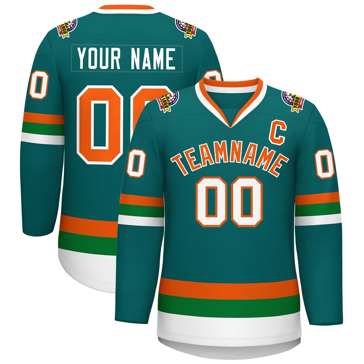 Custom Teal Orange-White Classic Style Hockey Jersey | KXKSHOP