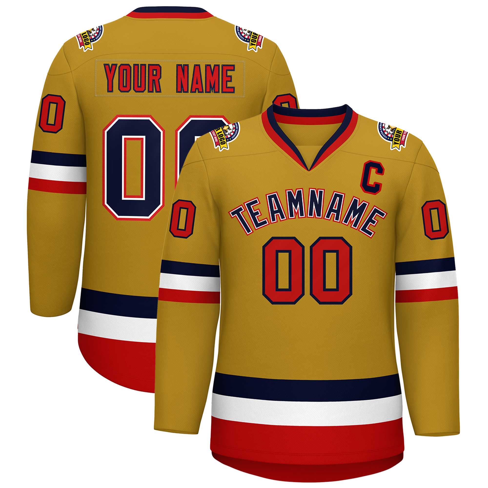 Custom Old Gold Navy White-Red Classic Style Hockey Jersey | KXKSHOP