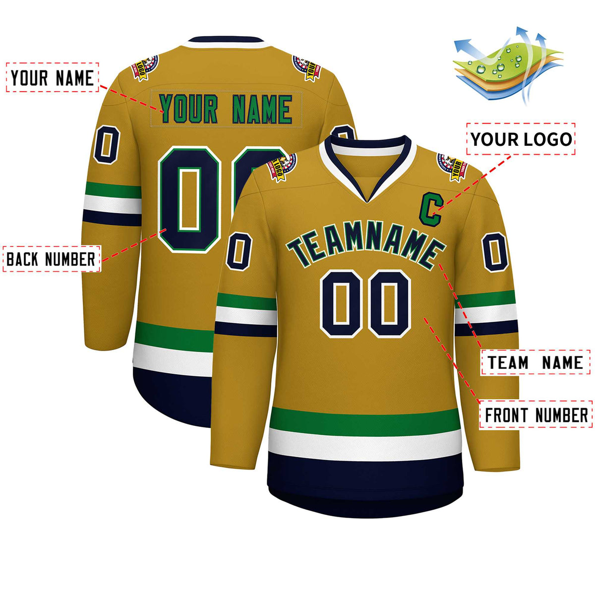 Custom Old Gold Navy Kelly Green-White Classic Style Hockey Jersey | KXKSHOP