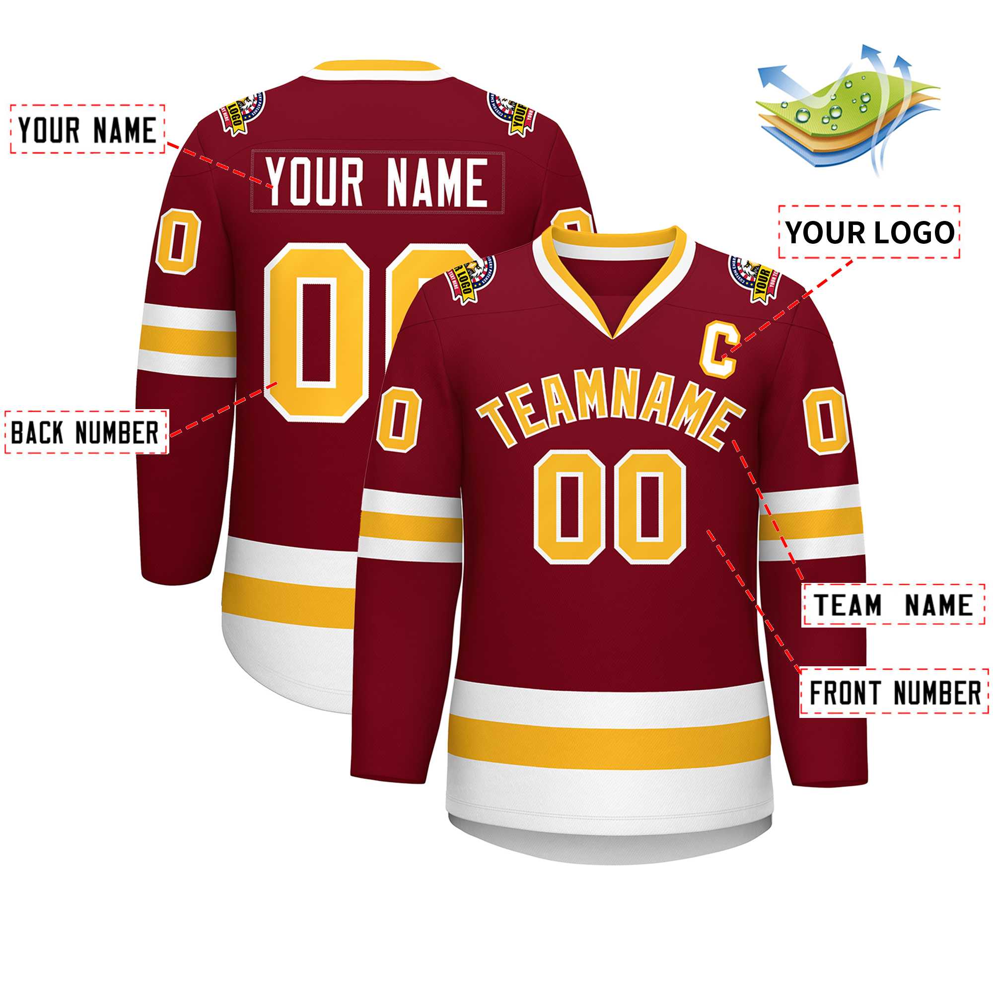 Custom Crimson Gold-White Classic Style Hockey Jersey | KXKSHOP