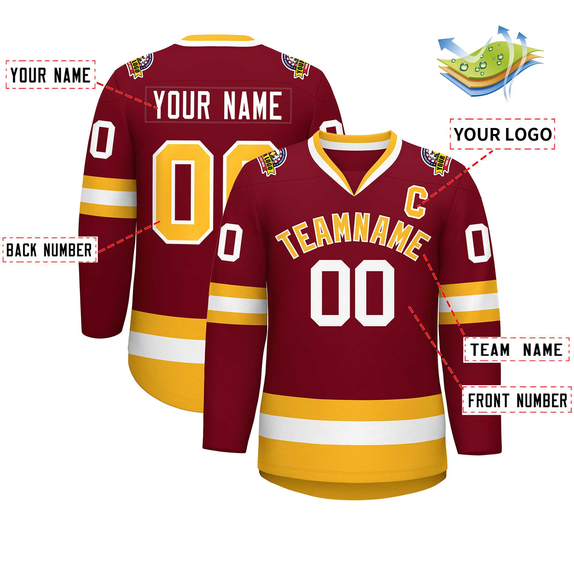 Custom Crimson Gold-White Classic Style Hockey Jersey | KXKSHOP