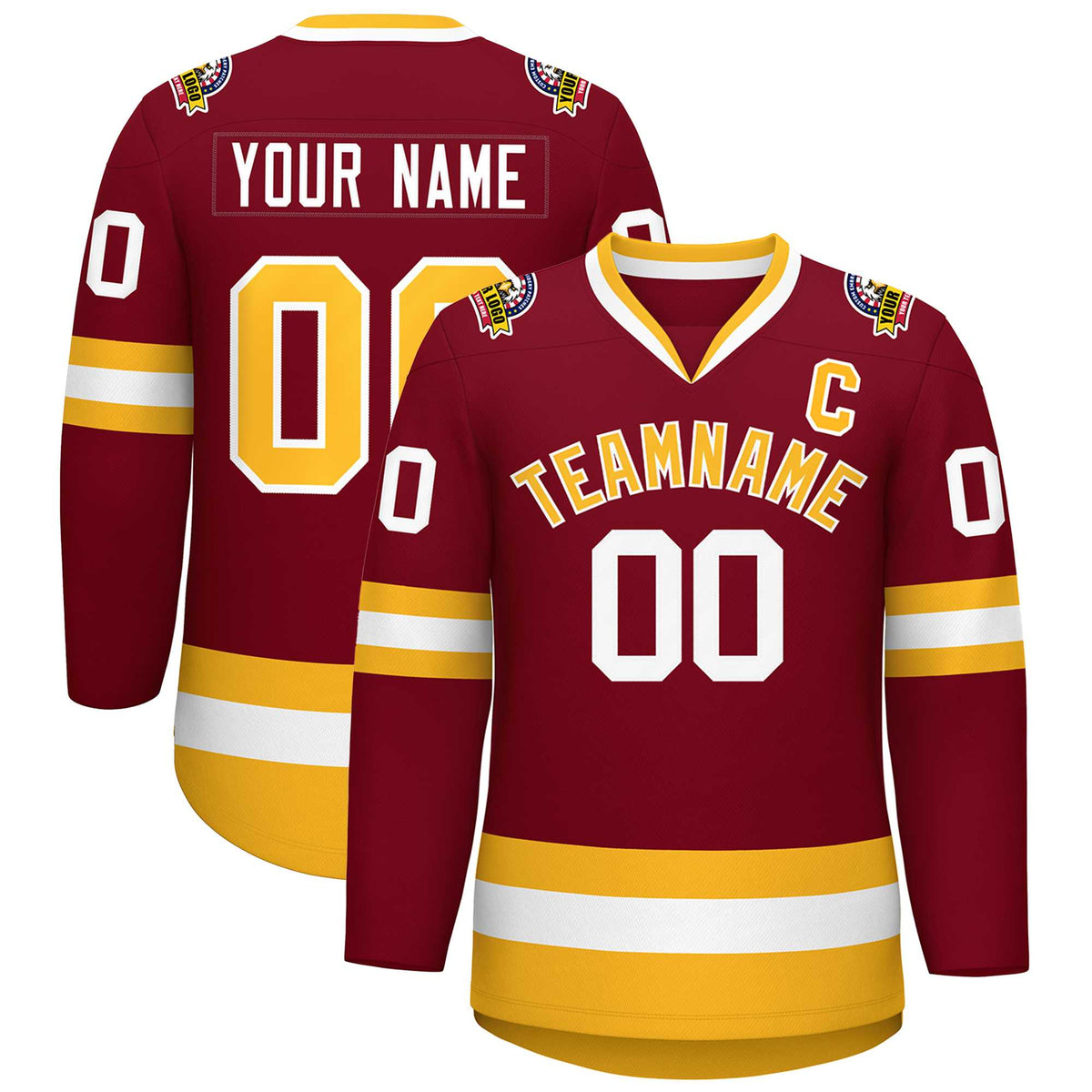 Custom Crimson Gold-White Classic Style Hockey Jersey | KXKSHOP