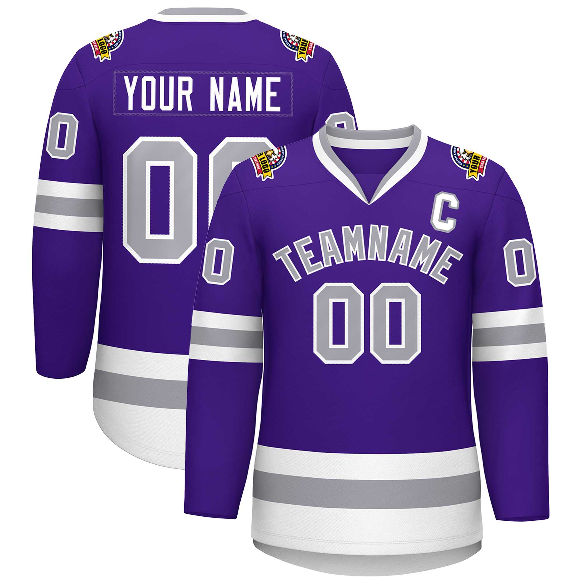 Custom Purple Gray-White Classic Style Hockey Jersey | KXKSHOP