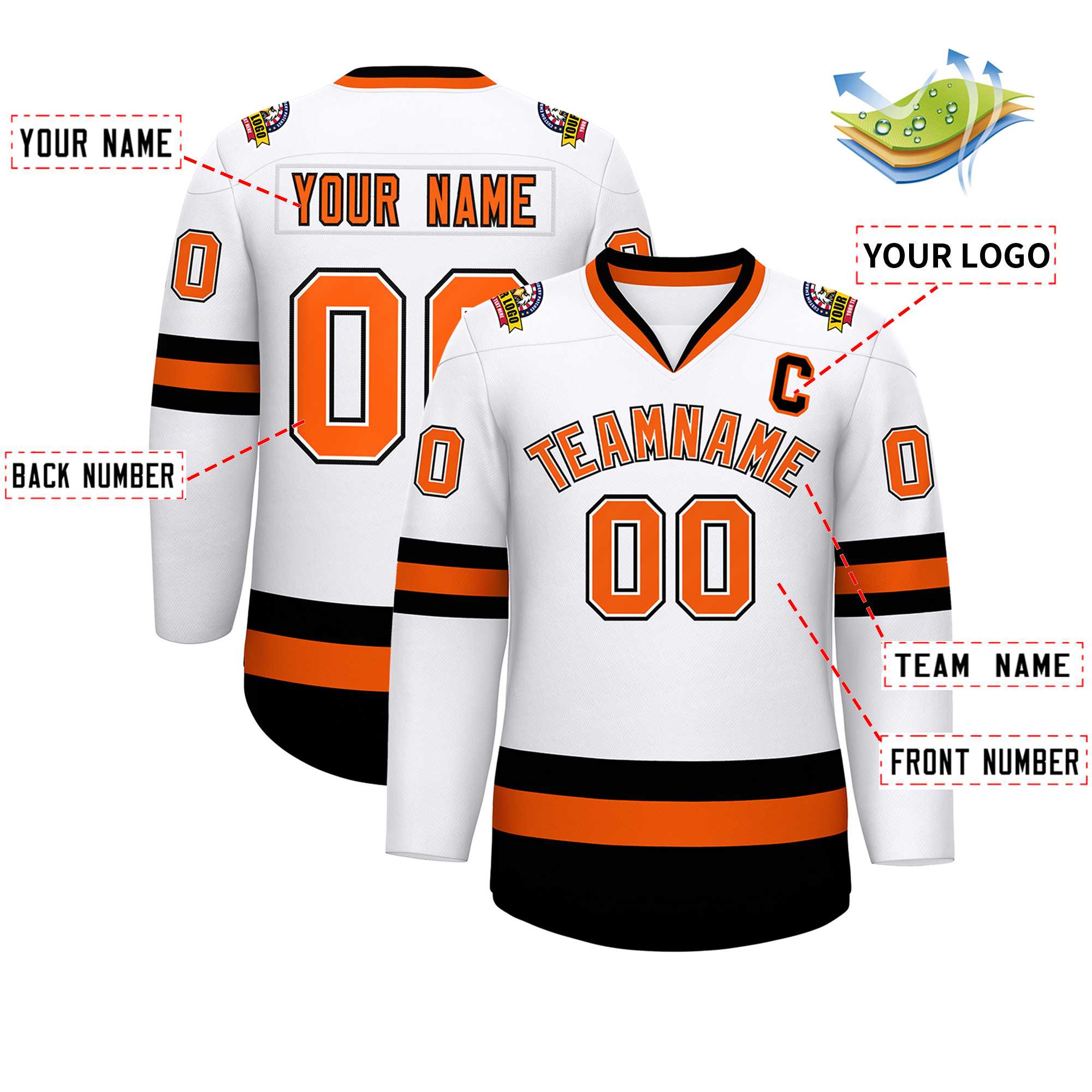 Custom White Orange White-Black Classic Style Hockey Jersey | KXKSHOP