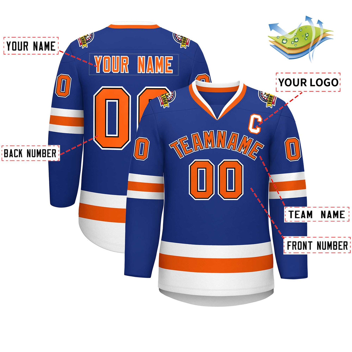 Custom Royal Orange Black-White Classic Style Hockey Jersey | KXKSHOP