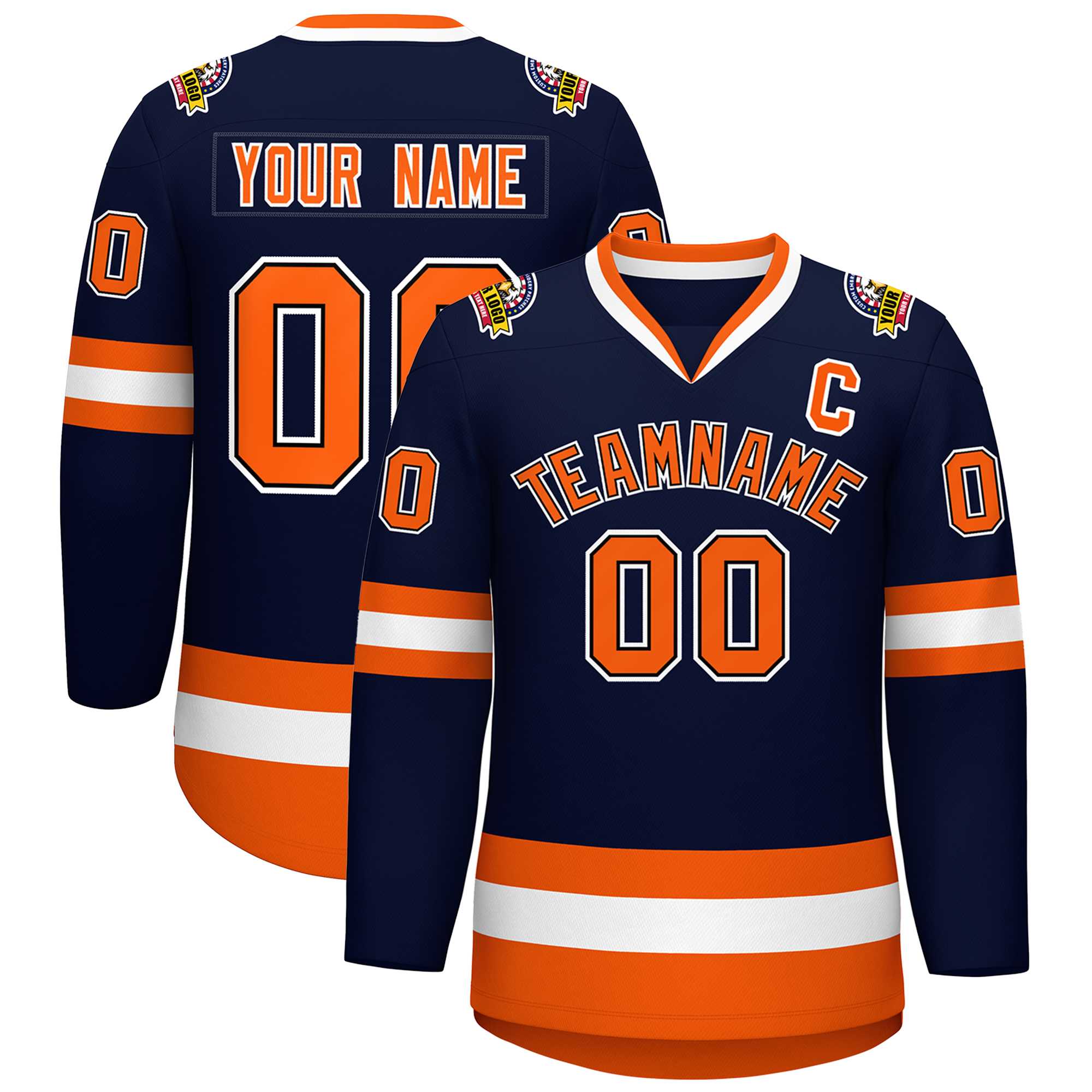 Custom Navy Orange Black-White Classic Style Hockey Jersey | KXKSHOP