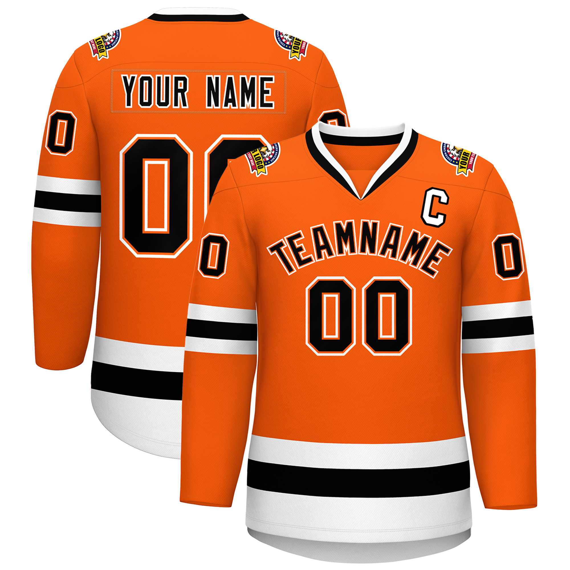 Custom Orange Black Orange-White Classic Style Hockey Jersey | KXKSHOP
