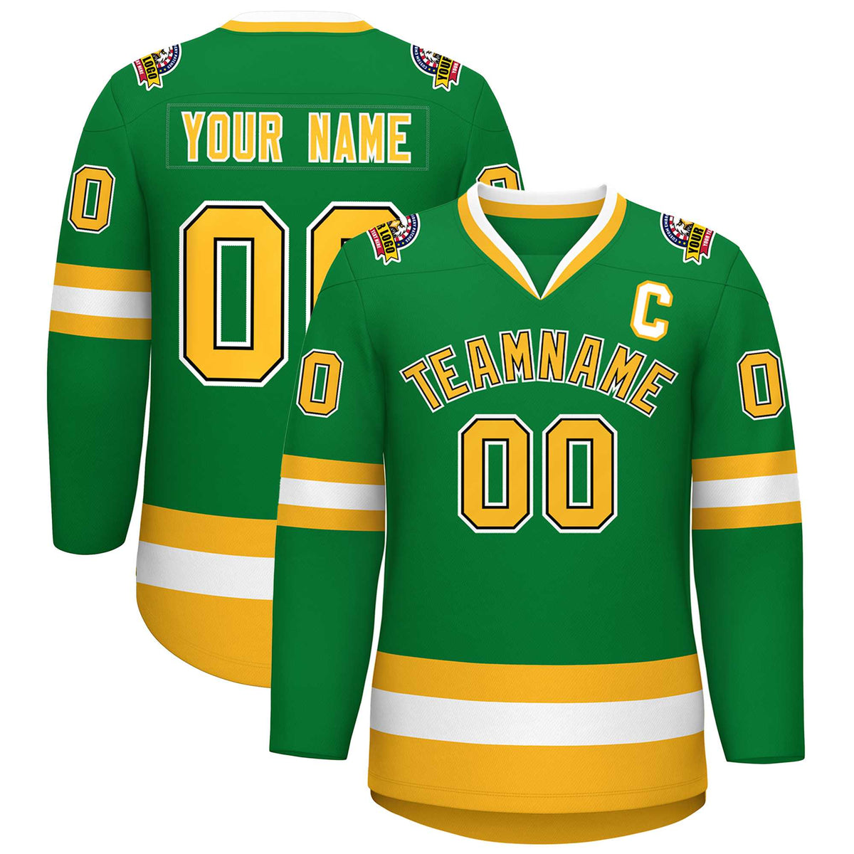 Custom Kelly Green Gold Black-White Classic Style Hockey Jersey | KXKSHOP
