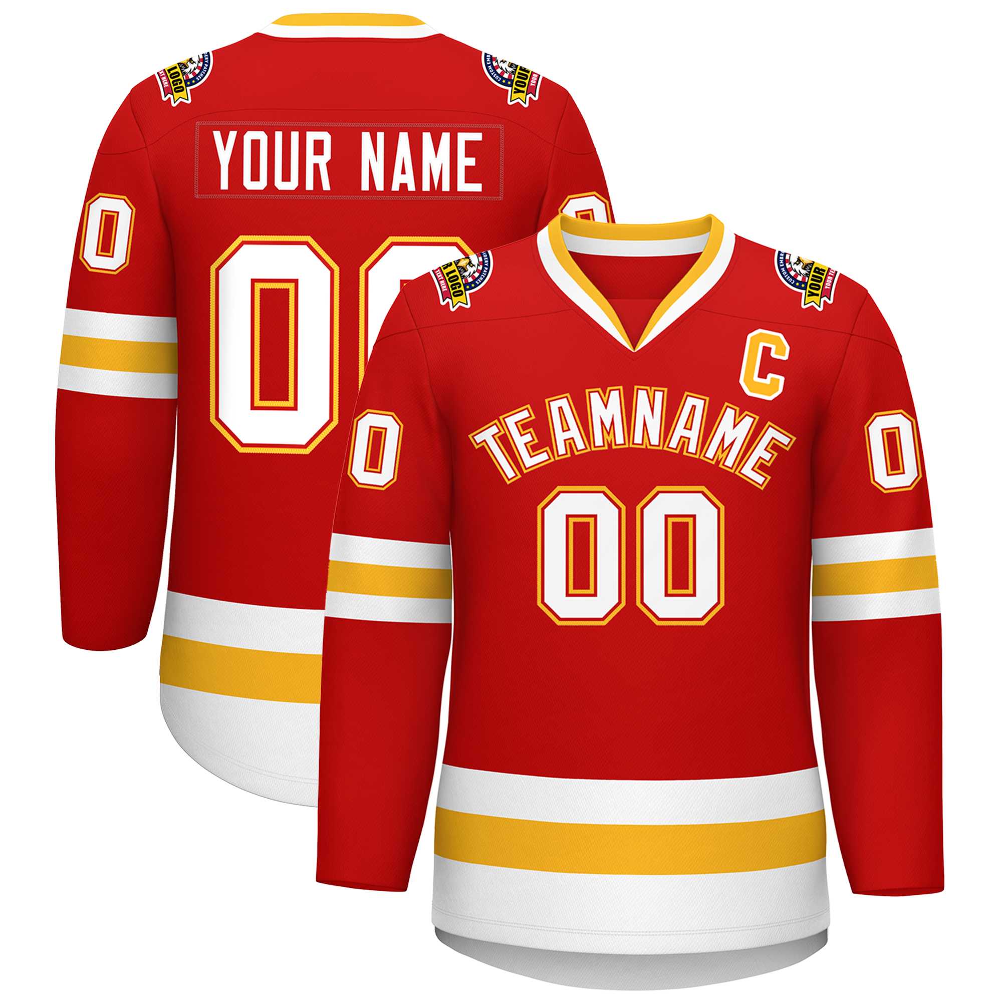 Custom Red White Red-Gold Classic Style Hockey Jersey | KXKSHOP
