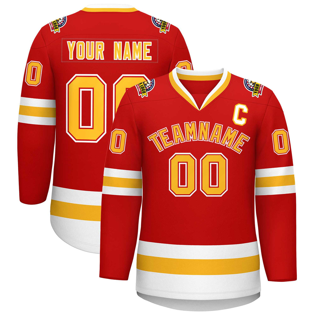 Custom Red Gold Red-White Classic Style Hockey Jersey | KXKSHOP