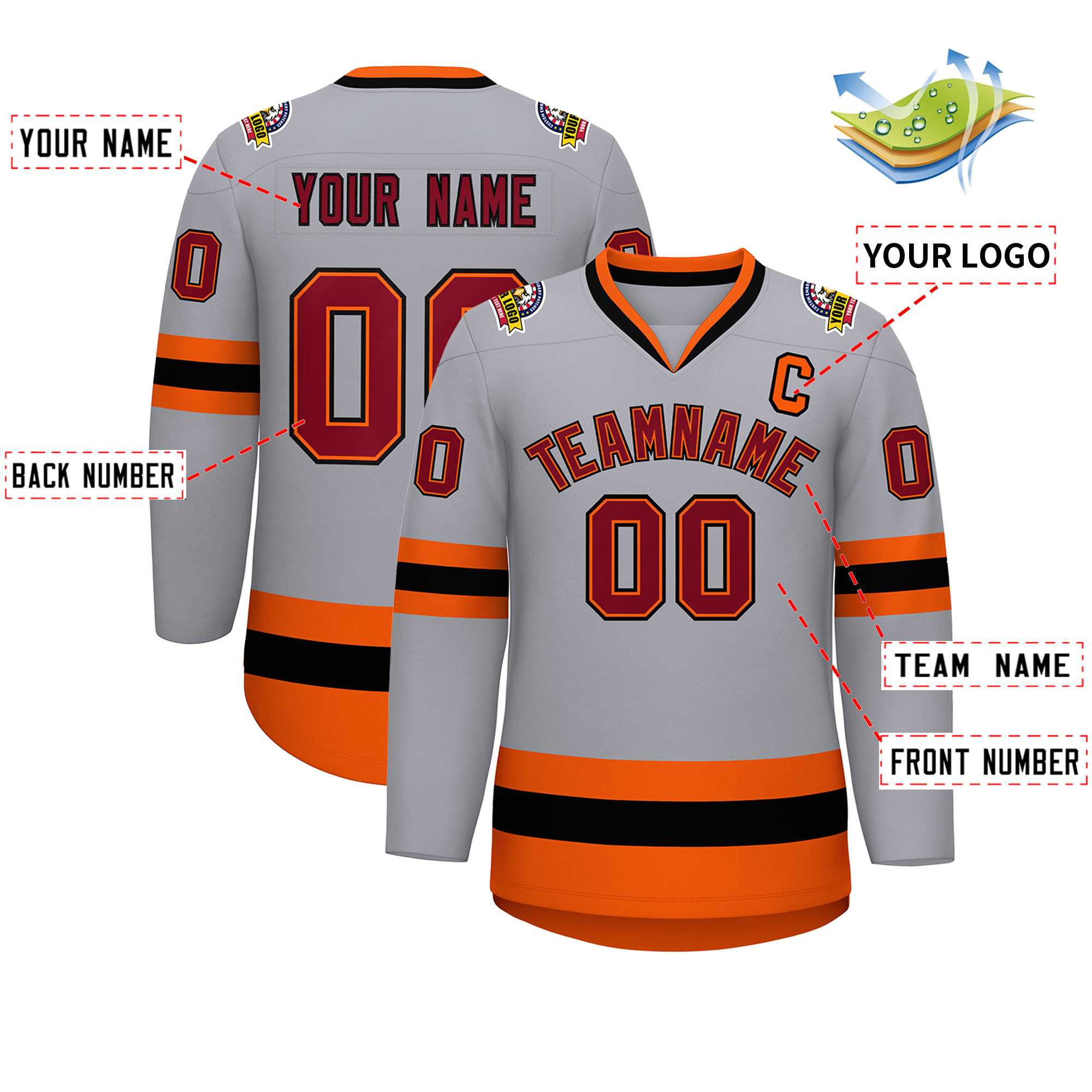 Custom Gray Crimson Orange-Black Classic Style Hockey Jersey | KXKSHOP