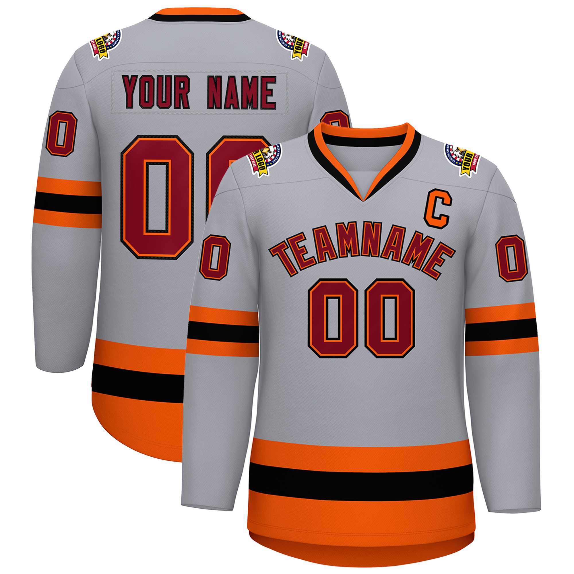 Custom Gray Crimson Orange-Black Classic Style Hockey Jersey | KXKSHOP